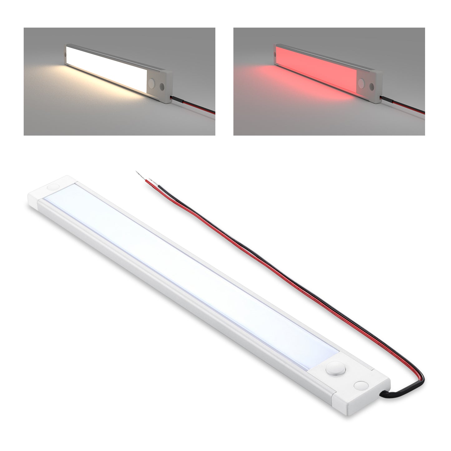 RV 12V Under Cabinet LED Lighting Linear Light Bar with Integral Dimming Switch & Red Light, Screw Mount 12 Inches