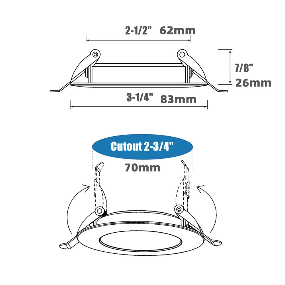 12V LED Puck Light, RV Boat Recessed Ceiling Light Under Cabinet with Press Dimmer, Dimmable White Light & Blue Nightlight, 3-1/4” Full Aluminum 4-Pack
