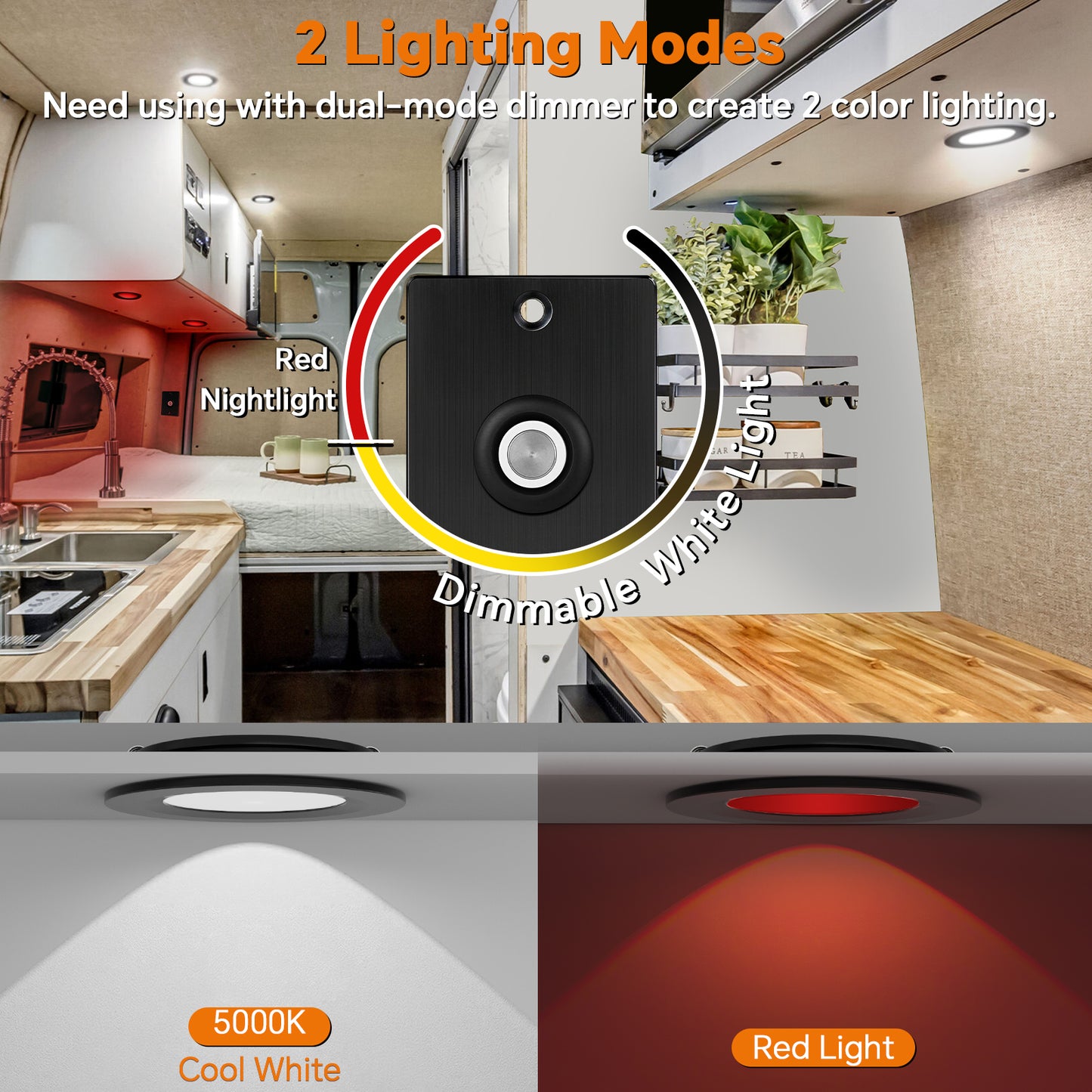 acegoo 12V Bi-color 3” Recessed Puck Light for RV Boat Camper Van, 3W CRI90+ Dual Color (Note:Works with acegoo 12V dual-mode dimmer)