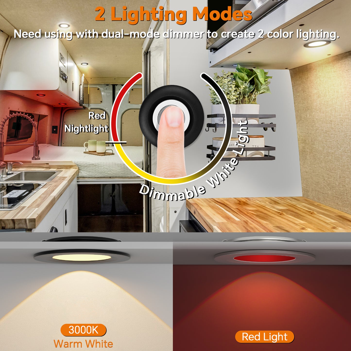 12V LED Puck Light Kit, RV 3” Bi-color LED Downlight Full Aluminum for Boat Camper Van Trailer Motorhome, 3W CRI90+ Dual Color (12V Dimmer included)