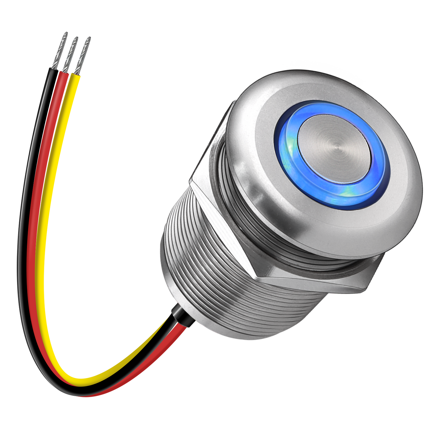 12V PWM Dimmer Switch Recessed Mount All Aluminum Push Button Dimming Switch, Blue Backlight 22mm Drill Hole 6A