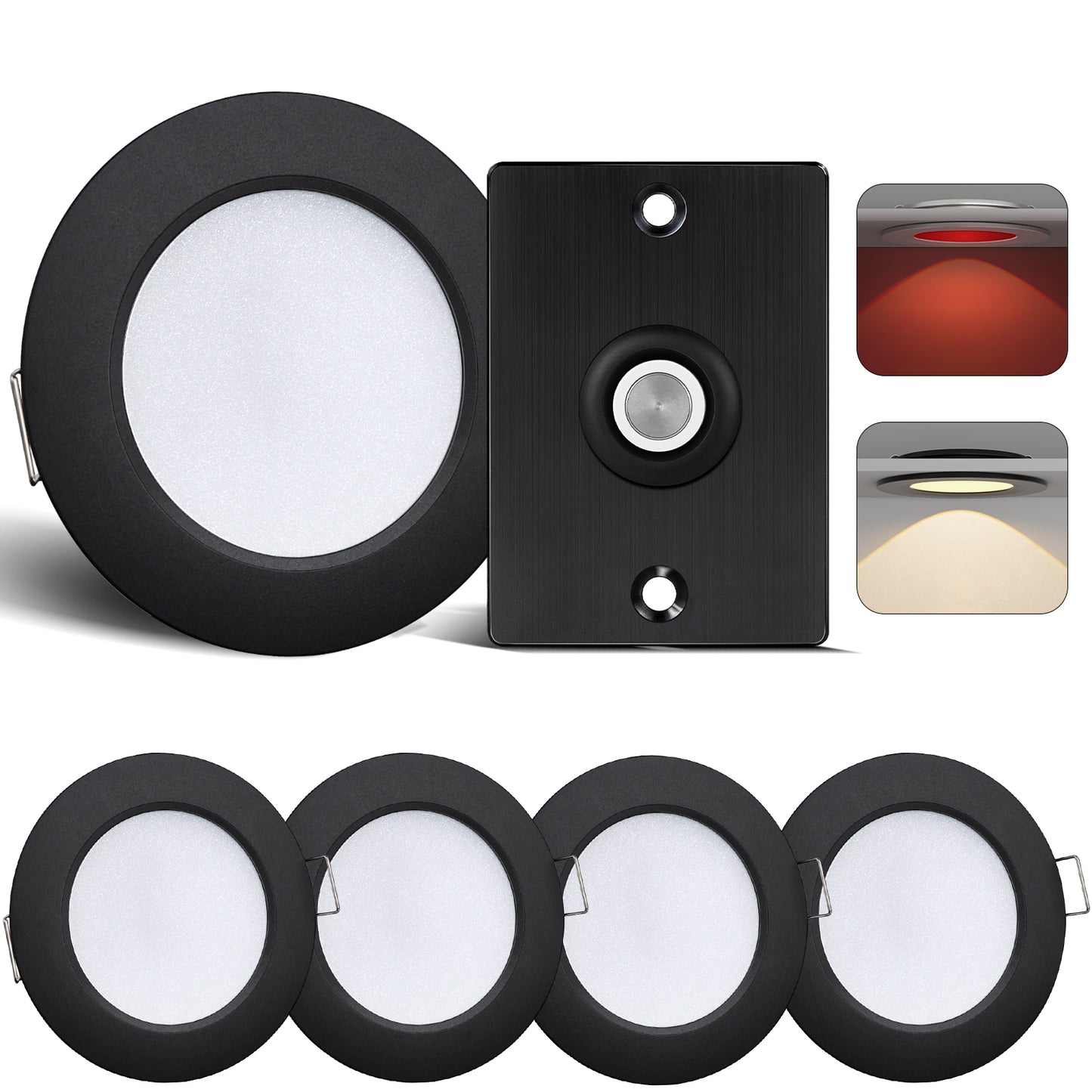 12V LED Puck Light Kit, RV 3” Bi-color LED Downlight Full Aluminum for Boat Camper Van Trailer Motorhome, 3W CRI90+ Dual Color (12V Dimmer included)