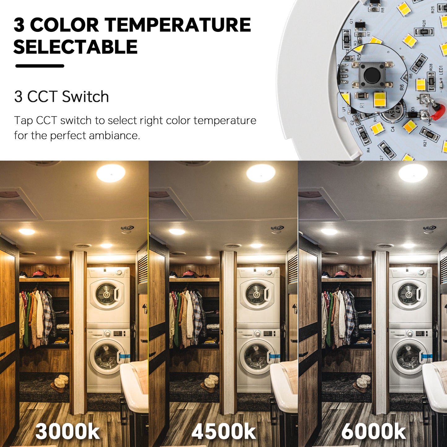 12V LED Ceiling Dome Light Dimmable 3CCT 4.5'' RV Boat Light, 3000K/4500K/6000K Switchable with Blue Nightlight for Motorhome Camper Trailer Boat