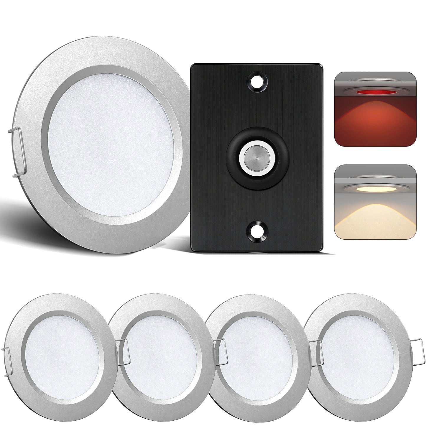 12V LED Puck Light Kit, 3” Recessed 12V Bi-color LED Downlight Full Aluminum for Boat Camper Van Trailer Motorhome, 3W CRI90+ Dual Color (12V Dimmer included)