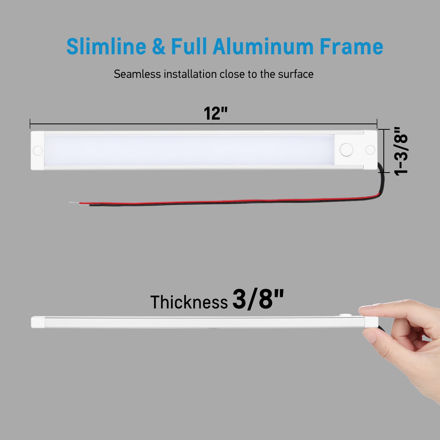 RV 12V Under Cabinet LED Lighting Linear Light Bar with Integral Dimming Switch & Red Light, Screw Mount Hard-Wired CRI90+ 12 Inches 2 Pack