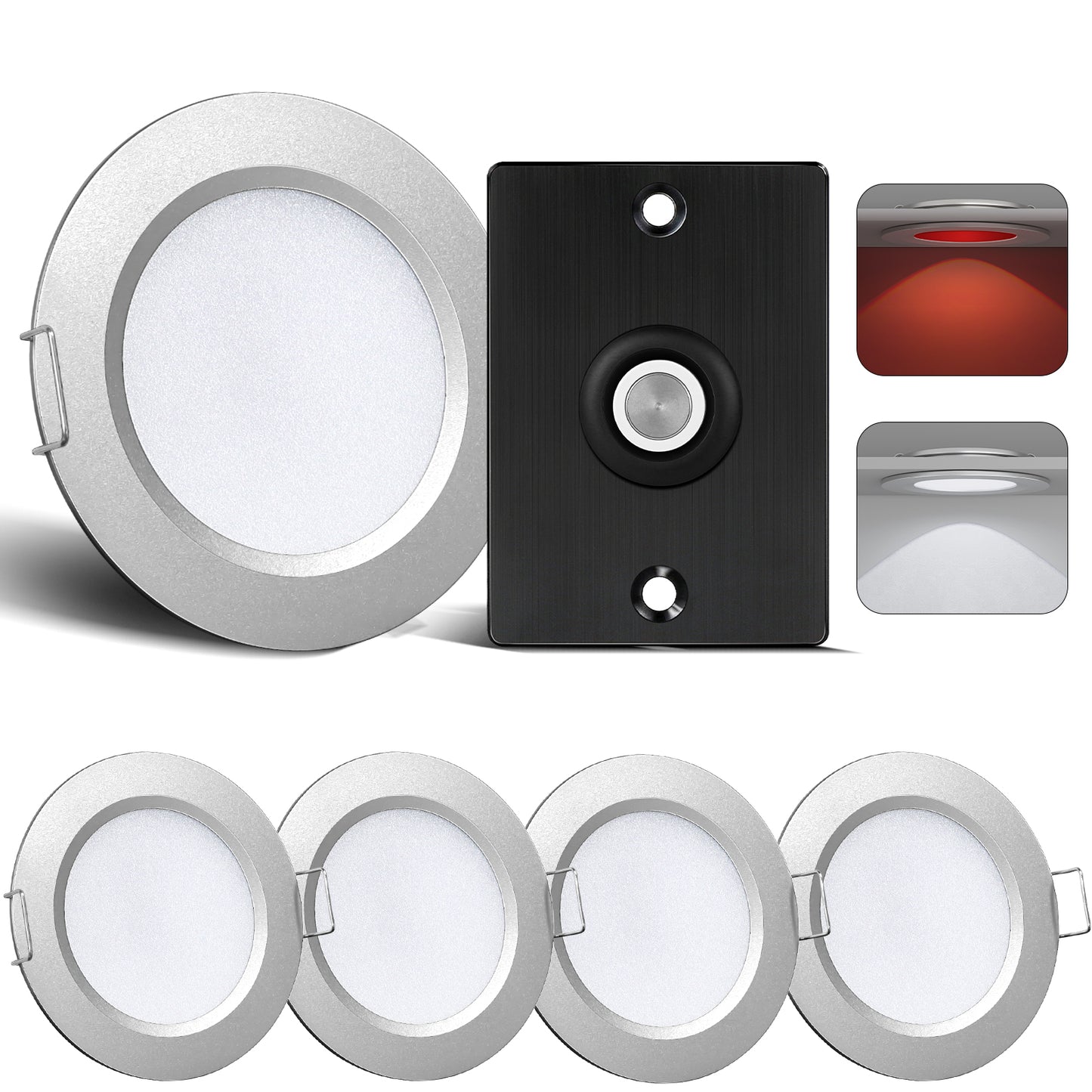 12V LED Puck Light Kit, 3” Recessed 12V Bi-color LED Downlight Full Aluminum for Boat Camper Van Trailer Motorhome, 3W CRI90+ Dual Color (12V Dimmer included)