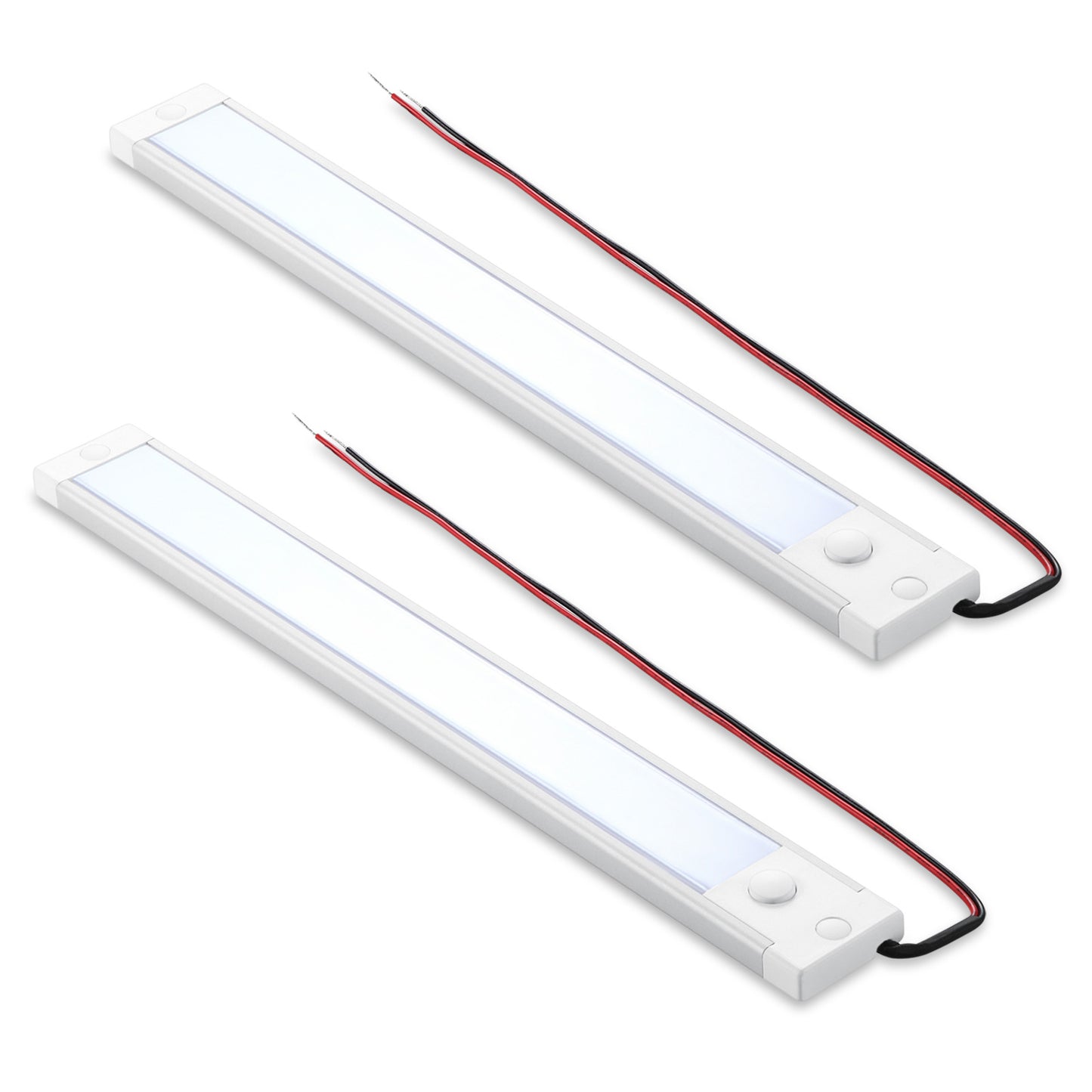 RV 12V Under Cabinet LED Lighting Linear Light Bar with Integral Dimming Switch & Red Light, Screw Mount Hard-Wired CRI90+ 12 Inches 2 Pack