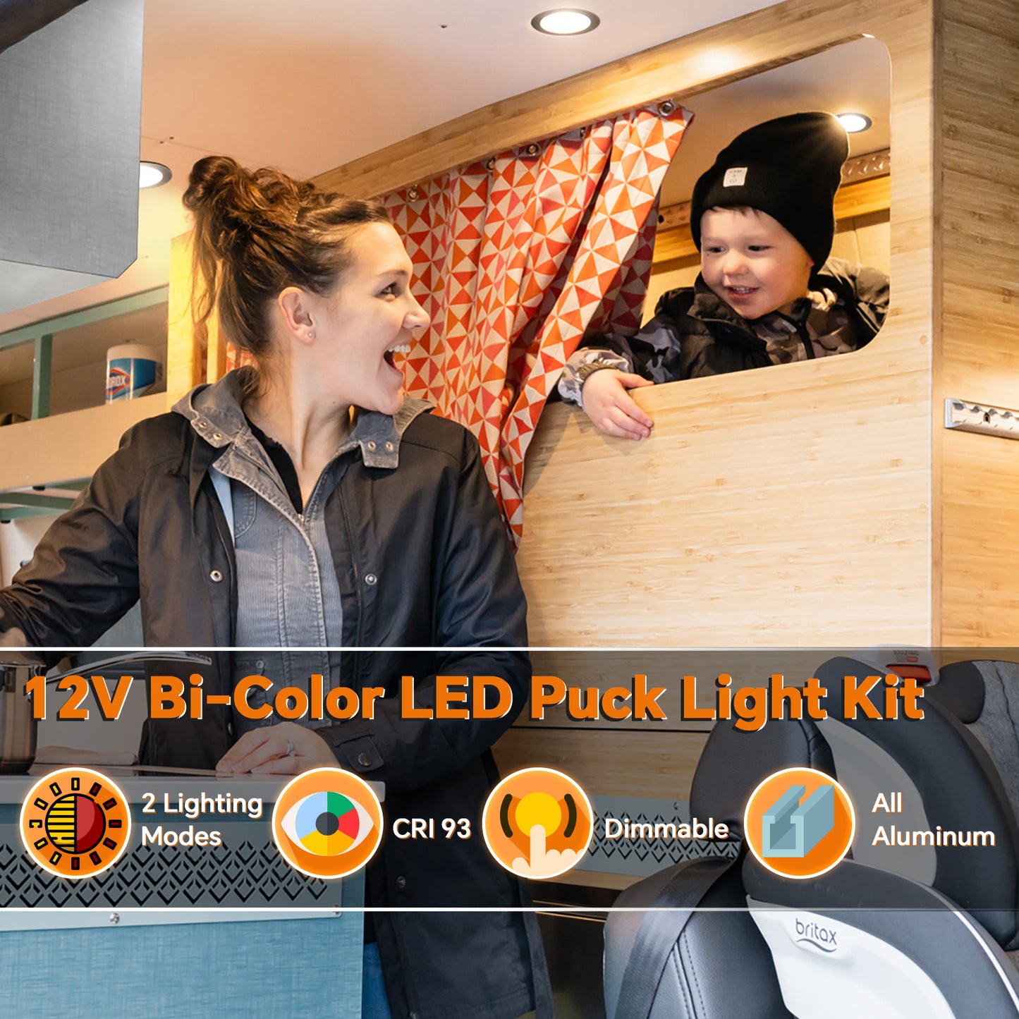 12V LED Puck Light Kit, RV 3” Bi-color LED Downlight Full Aluminum for Boat Camper Van Trailer Motorhome, 3W CRI90+ Dual Color (12V Dimmer included)