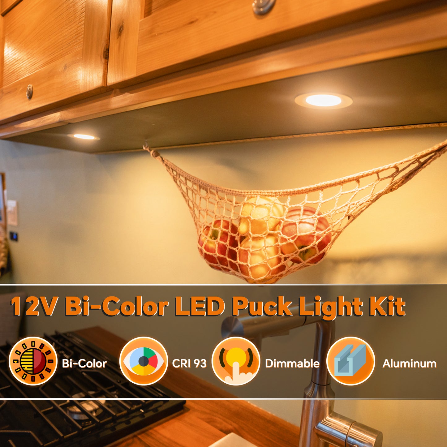 12V LED Puck Light Kit, 3” Recessed 12V Bi-color LED Downlight Full Aluminum for Boat Camper Van Trailer Motorhome, 3W CRI90+ Dual Color (12V Dimmer included)