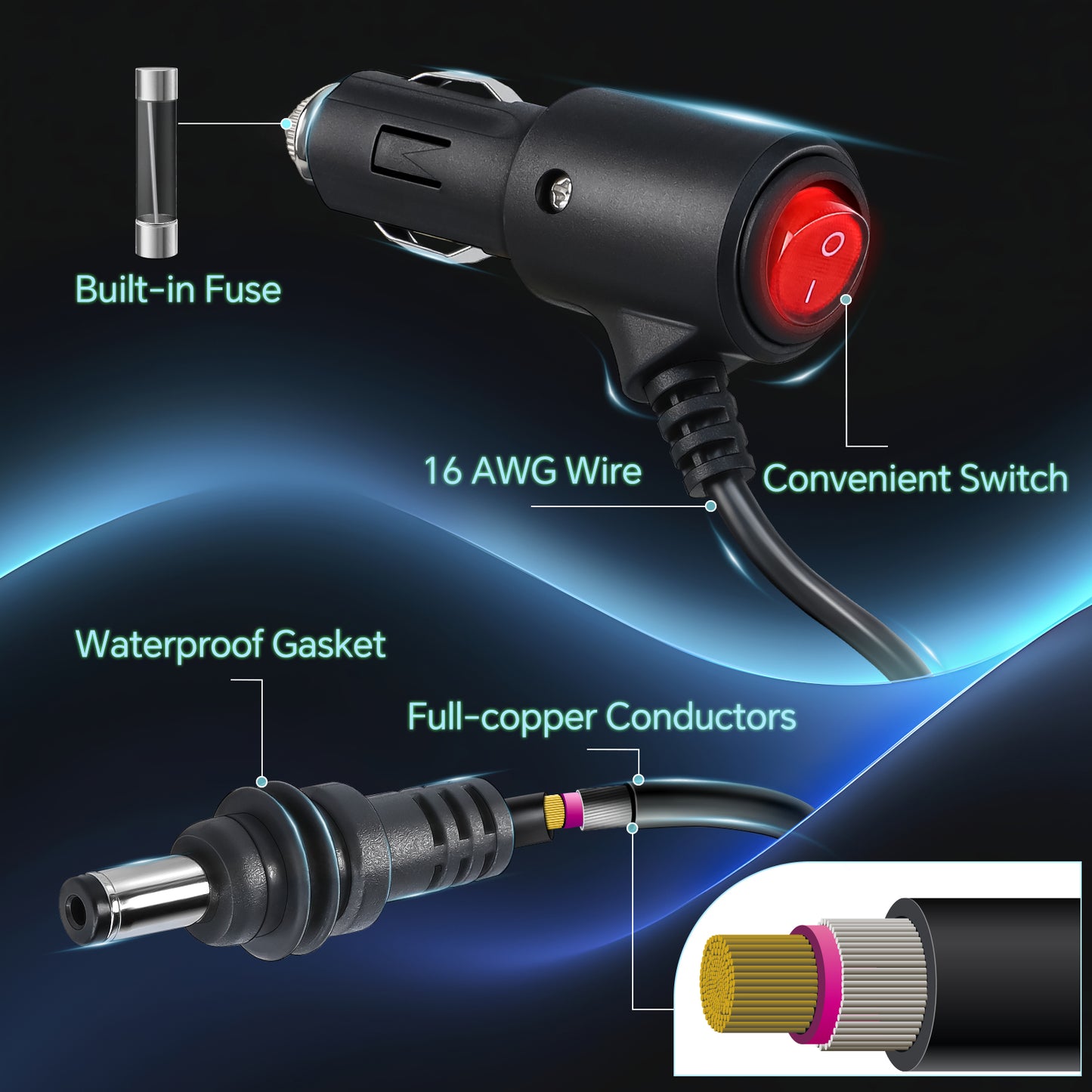 Starlink Mini Power Cable to Cigarette Lighter Plug w/ Switch, 3M/10FT 16AWG 12-24V Starlink Mini Power Cable DC to Cigarette Lighter Adapter for Car RV Boat Truck Camper