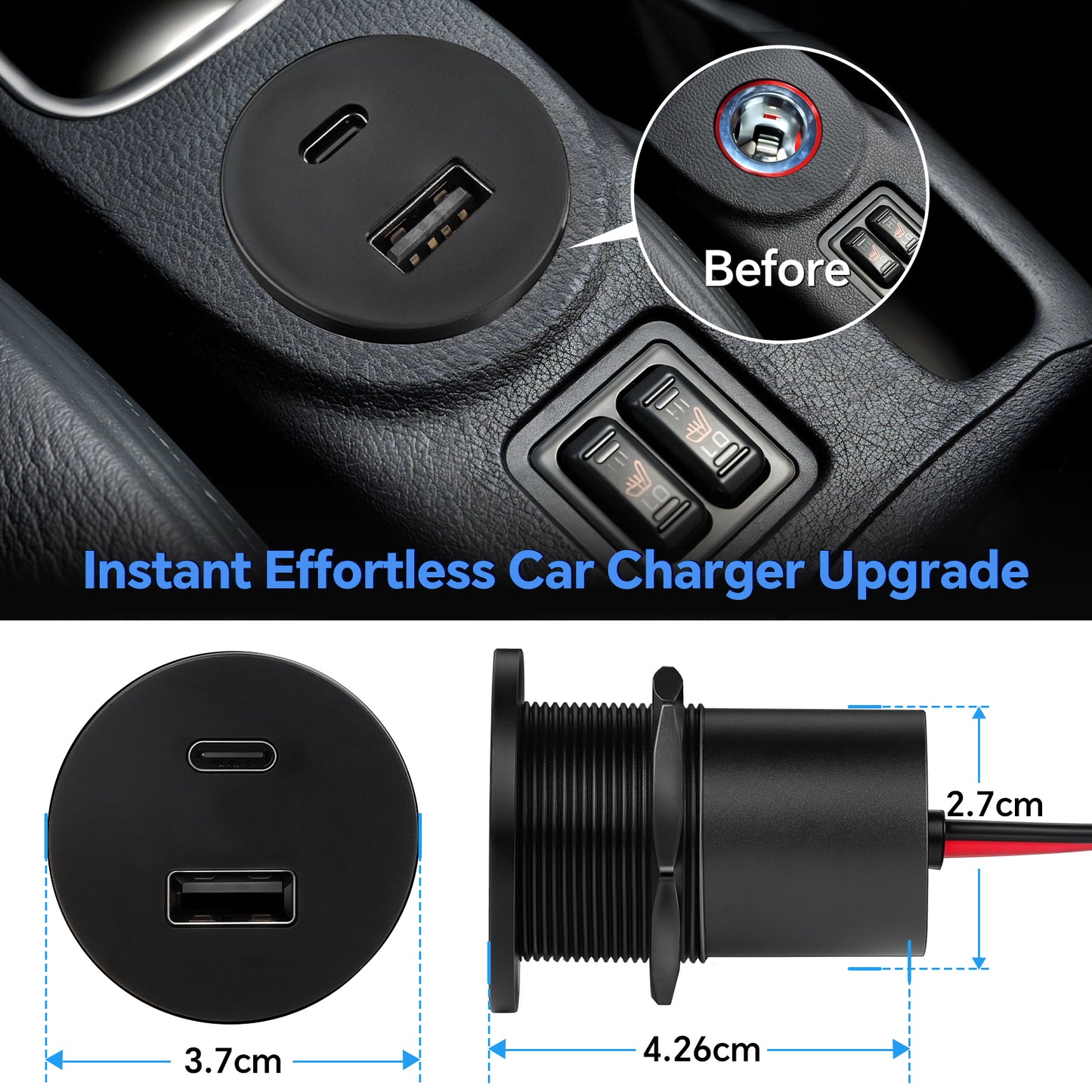 12V USB Outlet 48W Aluminum USB Charger Socket Dual Port Fast Charging Recessed Mount for RV Boat
