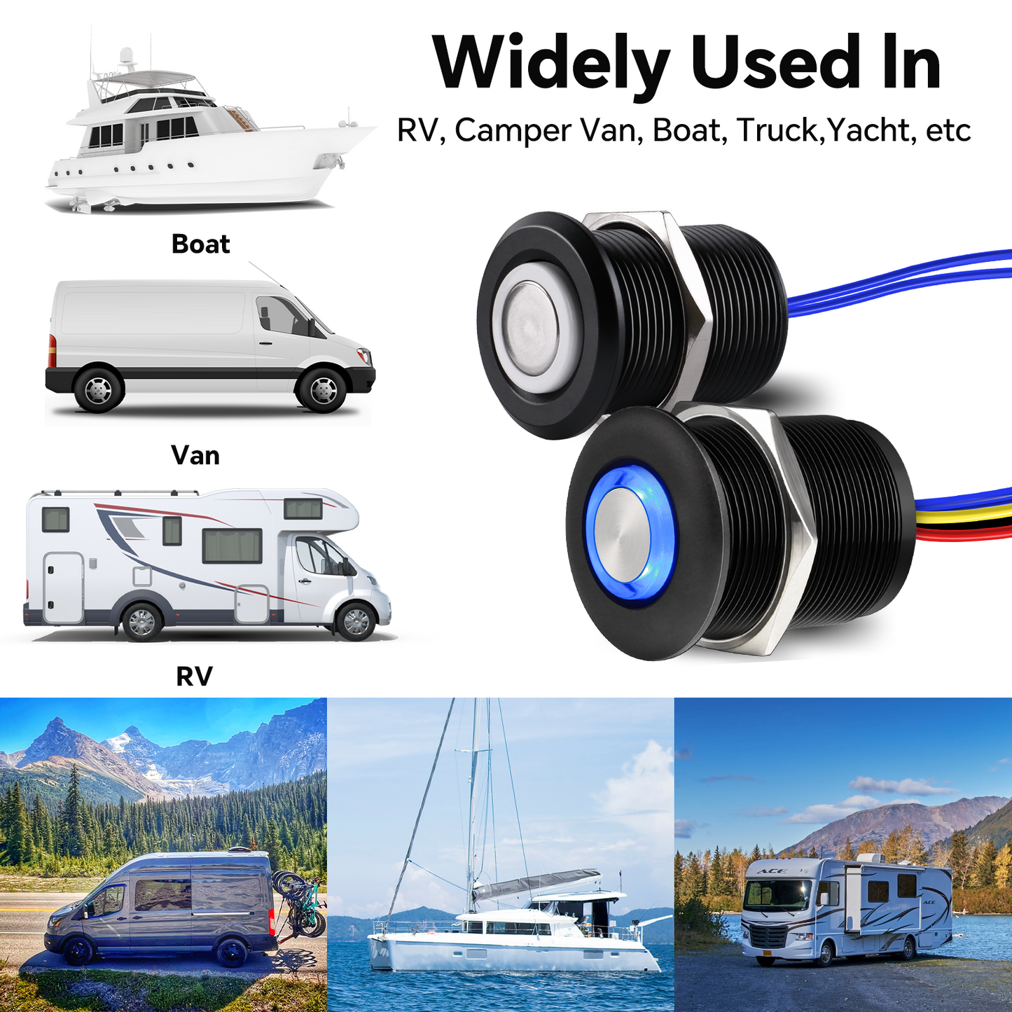 12V 3-way Dimmer Switch Kit, RV On/off/dimming Control Light for Motorhome Boat Camper Van Truck, LED Strip Light, All-aluminum, 6A