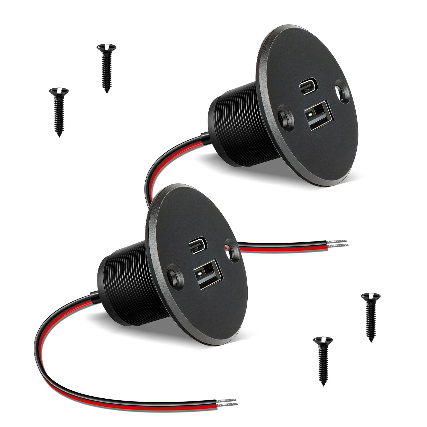 RV 12V USB Outlet USB Charger All-Aluminum, Type A + Type C Ports with Max 24W Output Per Port, PD3.0&QC3.0 Fast Charging for Boat Bus Truck