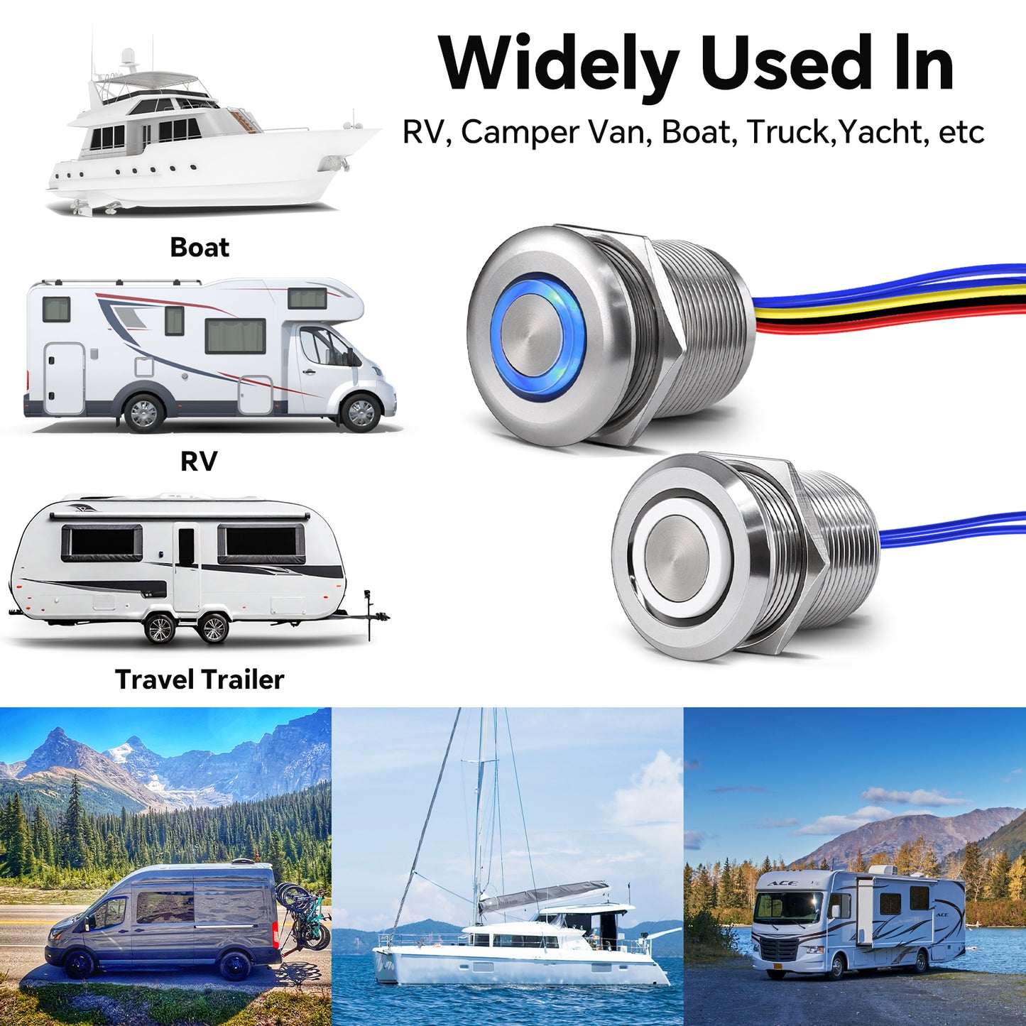 12V 3-way Dimmer Switch Kit, RV On/off/dimming Control Light for Motorhome Boat Camper Van Truck, LED Strip Light, All-aluminum, 6A