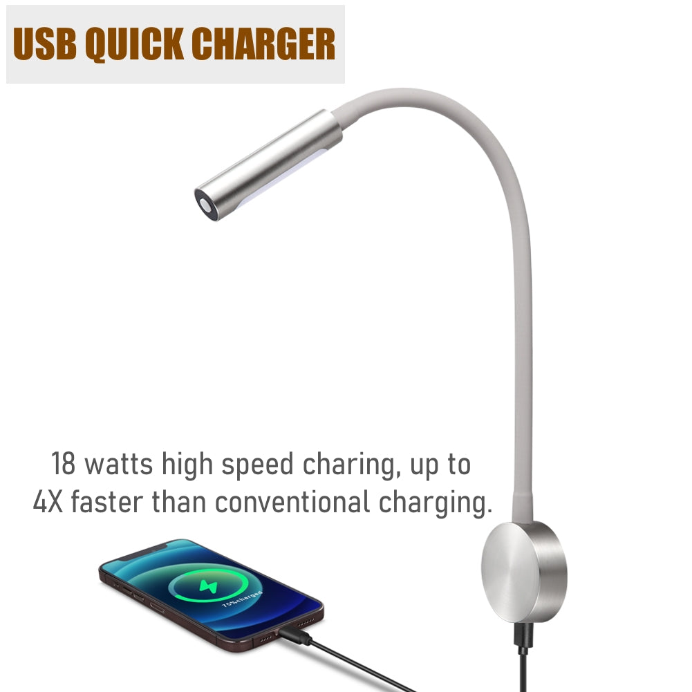 12V LED Reading Light RV Boat LED Inbuilt USB Charger & Red Night Light Flexible Gooseneck Wall Lamp for Caravan Boat, 4000K Hard-wired