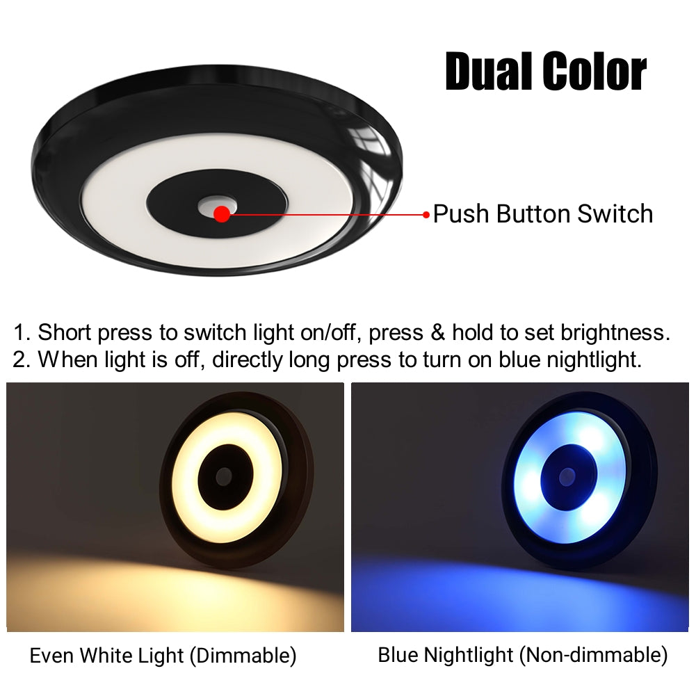 12V LED Ceiling Dome Light Dimmable, RV Boat 3”Under Cabinet Down Light, Surface Mount Ceiling Light, Inbuilt Dimmer Switch & Blue Nightlight, CRI90 Black