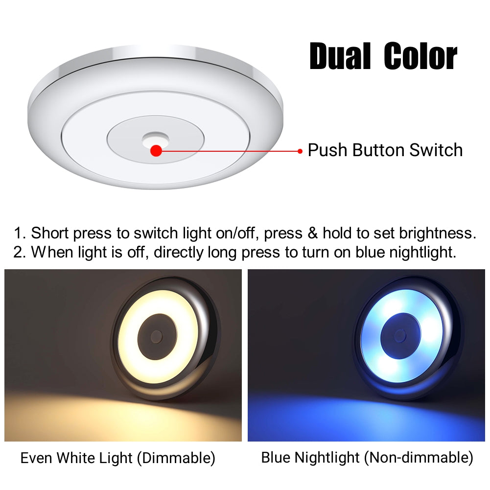 12V LED Ceiling Dome Light Dimmable RV Boat 3” Under Cabinet Down Light, Surface Mount Ceiling Light, Inbuilt Dimmer Switch & Blue Nightlight, CRI90 Chrome