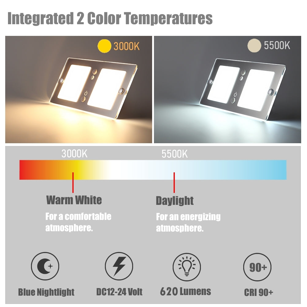 12V LED Ceiling Dome Light Dimmable Acrylic Lamp, 3000K/5500K&Blue Light, 20x9cm CRI90 Surface Mount