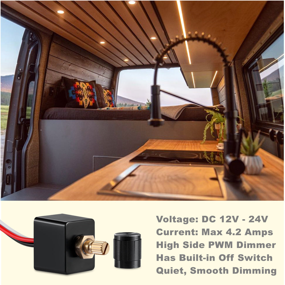 12V Dimmer Switch, RV Light High Side PWM Dimming Switch for Boat Camper Trailer Van Truck Cars, Works with Dimmable LED Light Fixture
