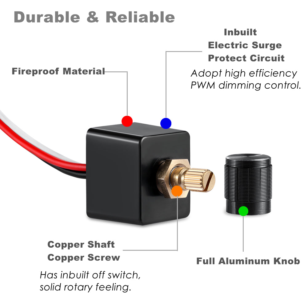 12V Dimmer Switch, RV Light High Side PWM Dimming Switch for Boat Van Truck Cars, Works with Dimmable LED Light