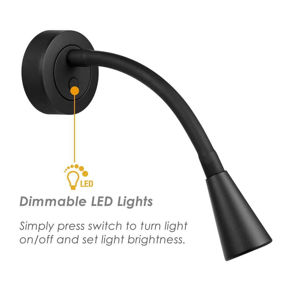 12V LED Reading Light RV Dimmable Built-in USB Charger Flexible Goosneck Light for Boat Travel Trailer Interior Lighting
