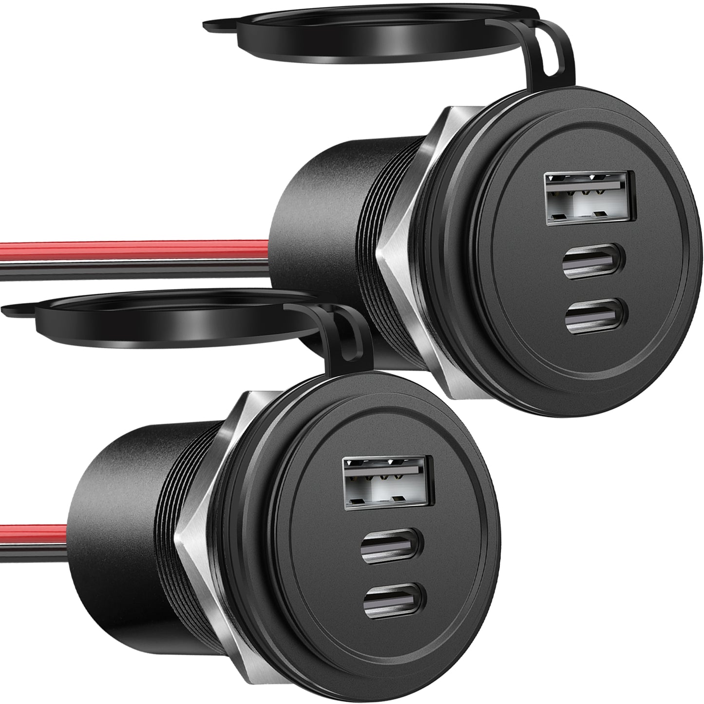 68W 3 Port 12V USB Outlet, Dual PD3.0 Type-C & QC3.0 USB Aluminum Car Charger, Multi Port USB