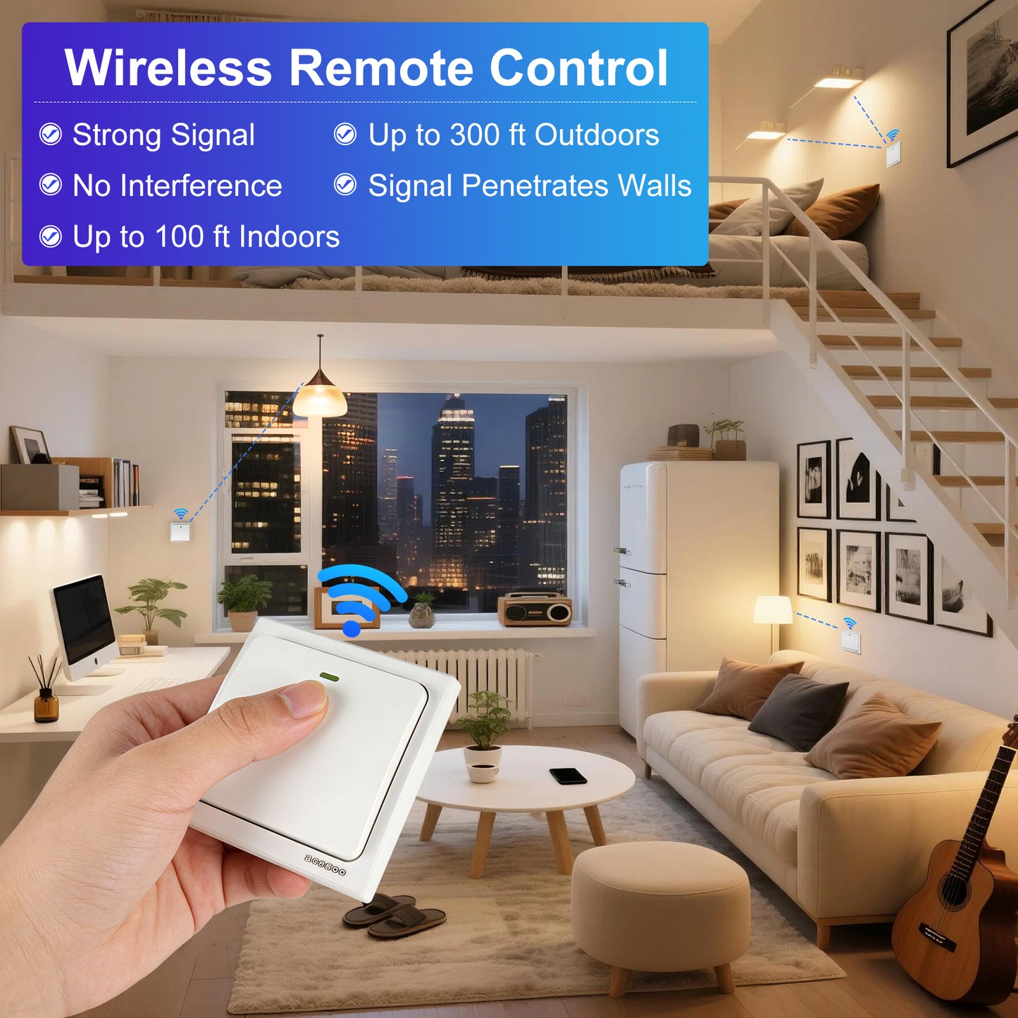 Acegoo Wireless Wall Switch, Self-powered Remote Light Switch, Works with Acegoo Remote Control Receiver (Switch Only)