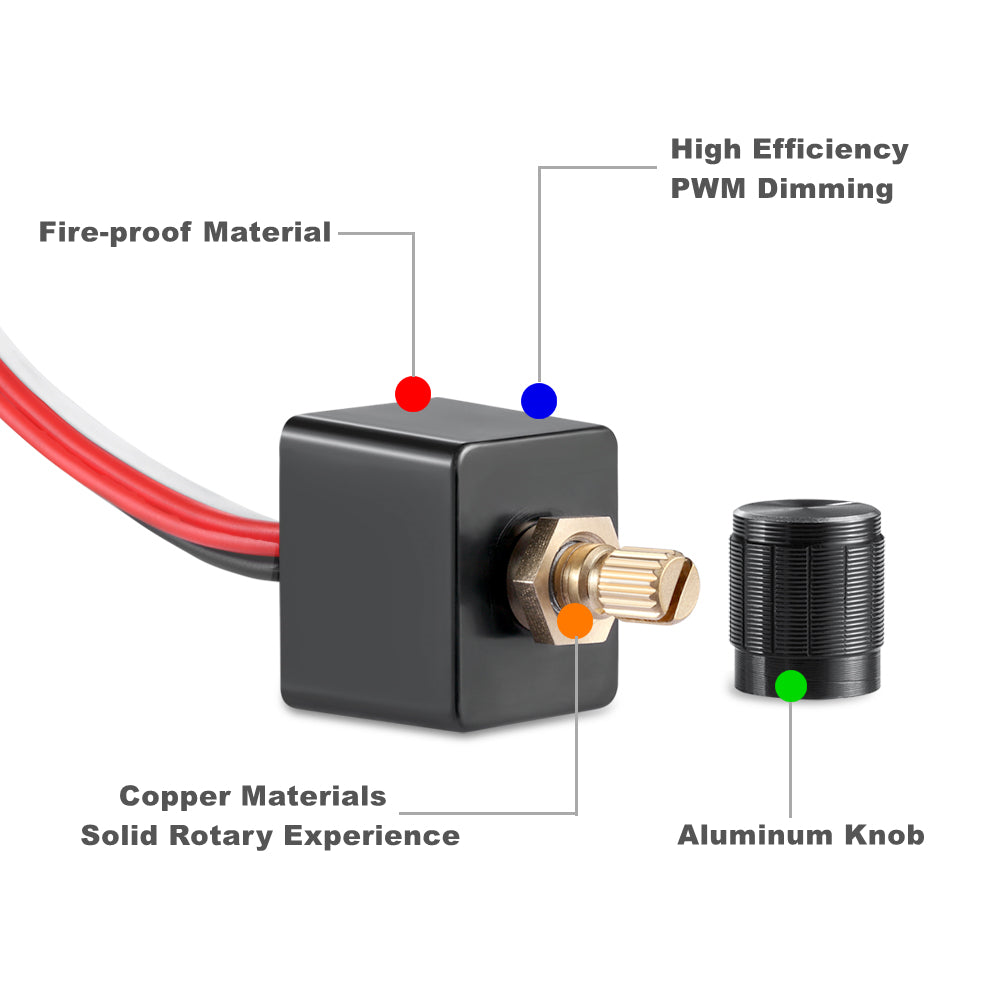 12V Light Dimmer, Rotary Dimming Switch for RV Boat Truck Van LED Lighting 6A