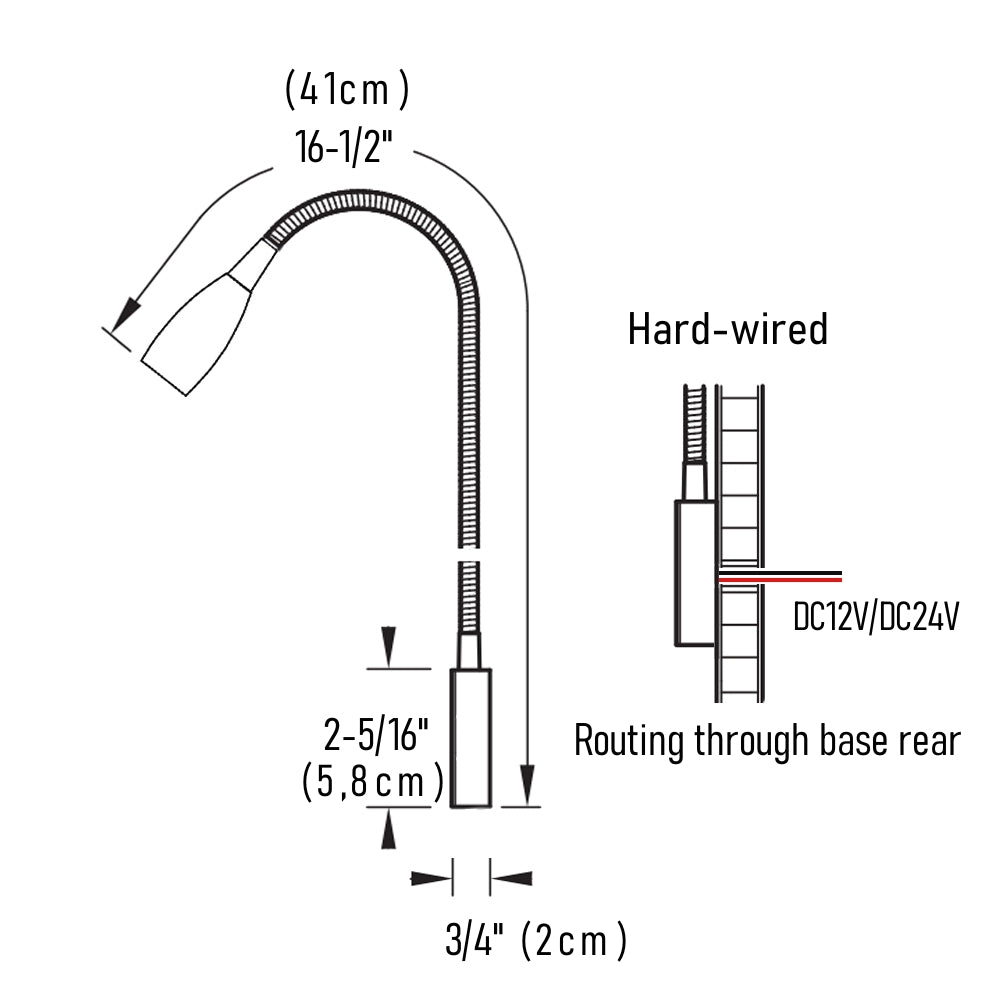 12V LED Reading Light RV Flexible Gooseneck Reading Lamp Built-in USB Quick Charger, DC12-24V Hard-wired for Boat Van Caravan , Nickel