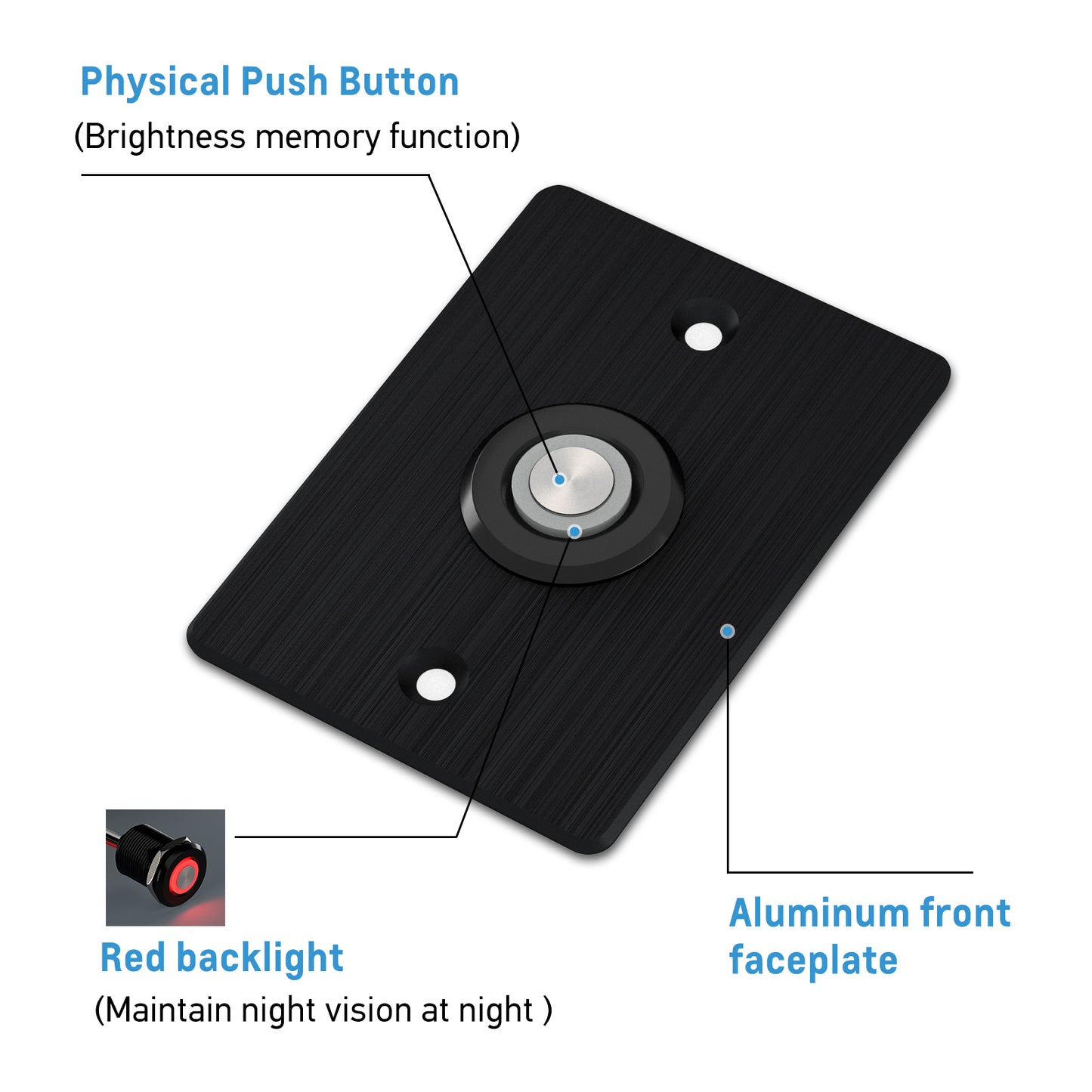 12V PWM Dimmer Switch Low Side, Push Button Dimmer for RV Boat Lighting & Led Strip Light, 6A Full Aluminum with Red Ring Light