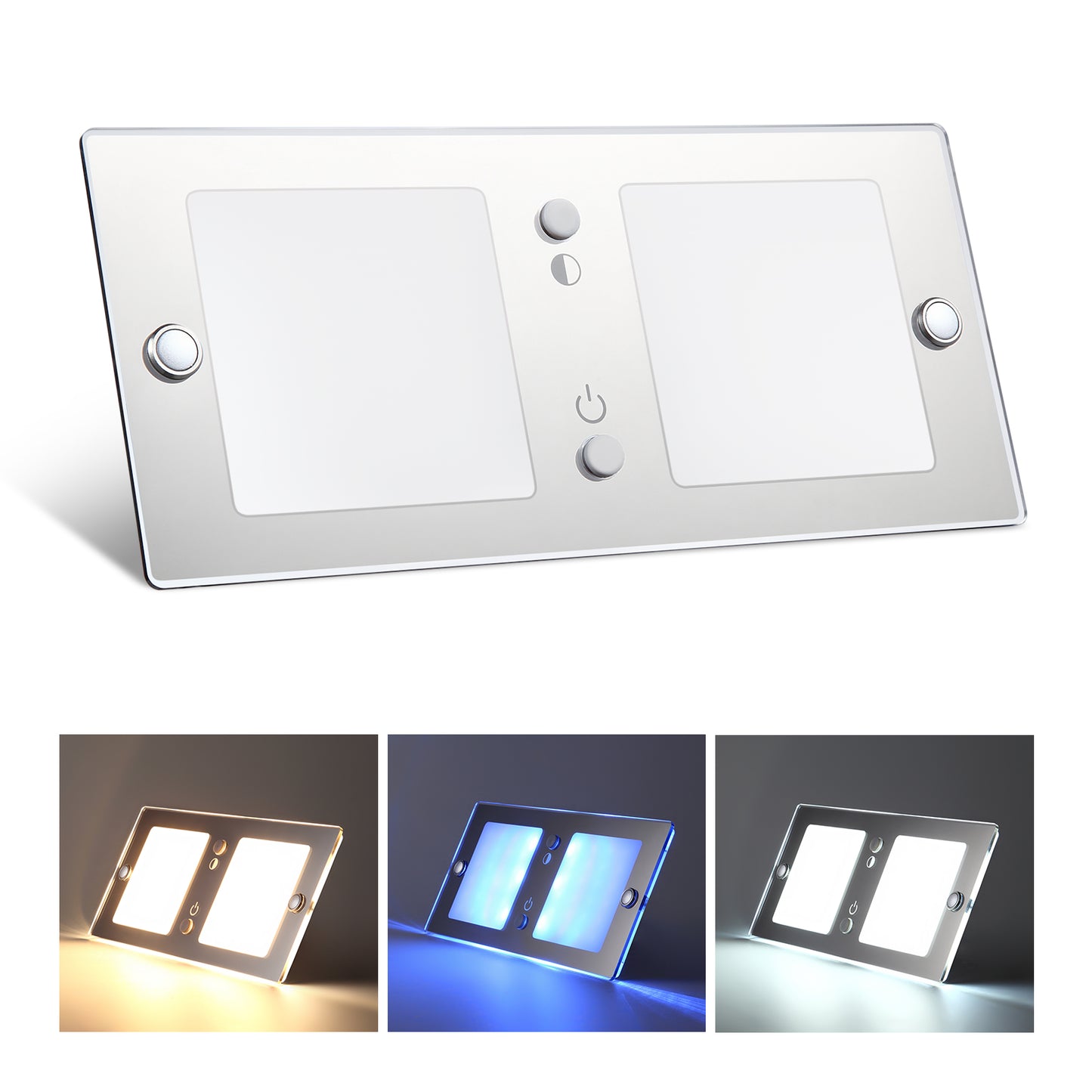 12V RV LED Ceiling Dome Light, 3000K/5500K&Blue Light, Dimmable Acrylic Lamp, 20x9cm CRI90 Surface Mount