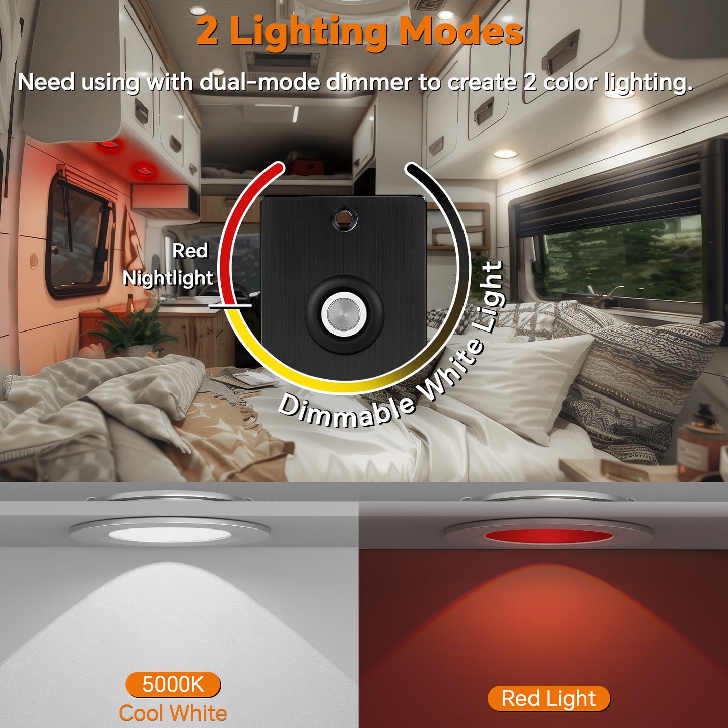 acegoo 12V Bi-color 3” Recessed Puck Light for RV Boat Camper Van, 3W CRI90 Dual Color (Note:Works with acegoo 12V dual-mode dimmer)