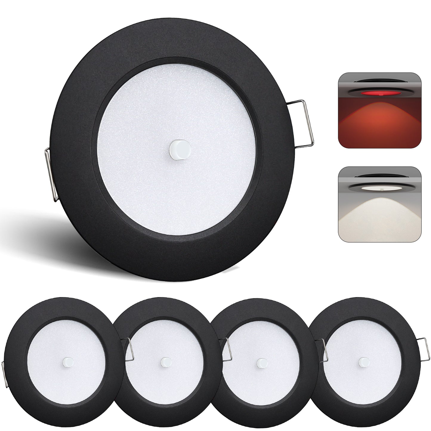 RV 12V Bi-color LED Puck Light, Recessed Mount with Integral Switch for Under Cabinet Lighting, 3” 3W Dual Color
