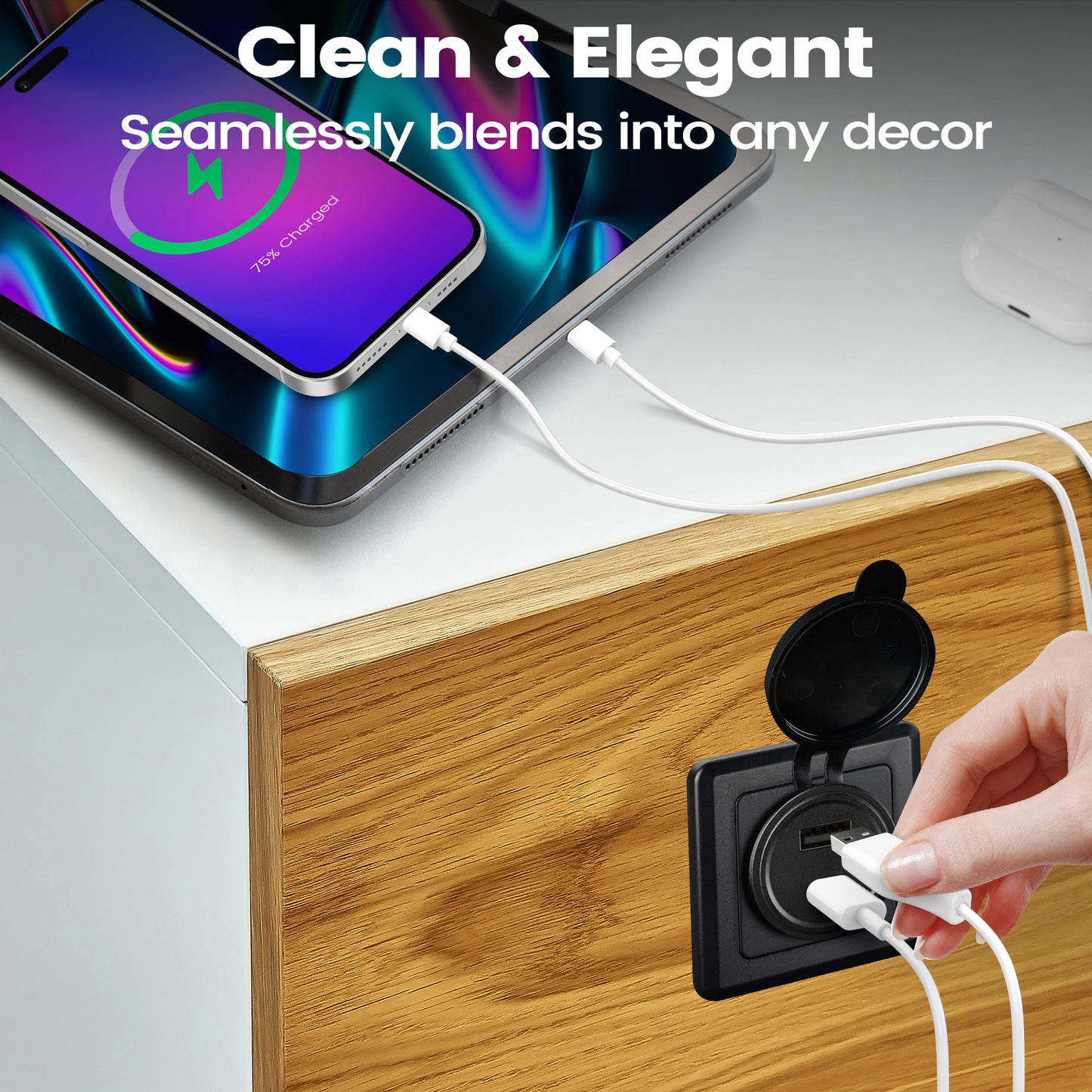 RV USB Outlet 12V Wall Mount,PD3.0 30W & QC3.0 18W 12V Aluminum with Black Faceplate