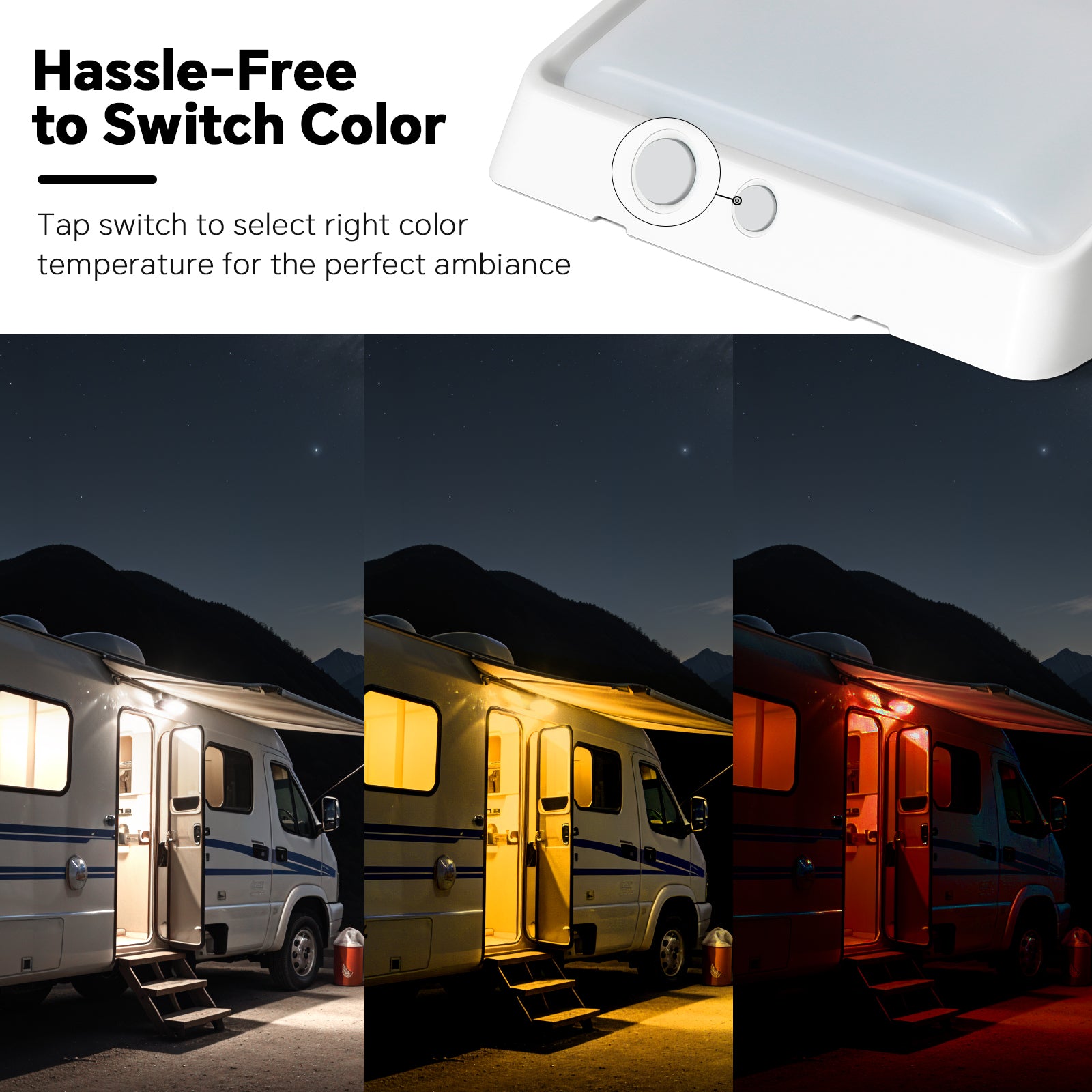 RV 12V Exterior Porch Light with 3 Lighting Modes (1800K, 6500K