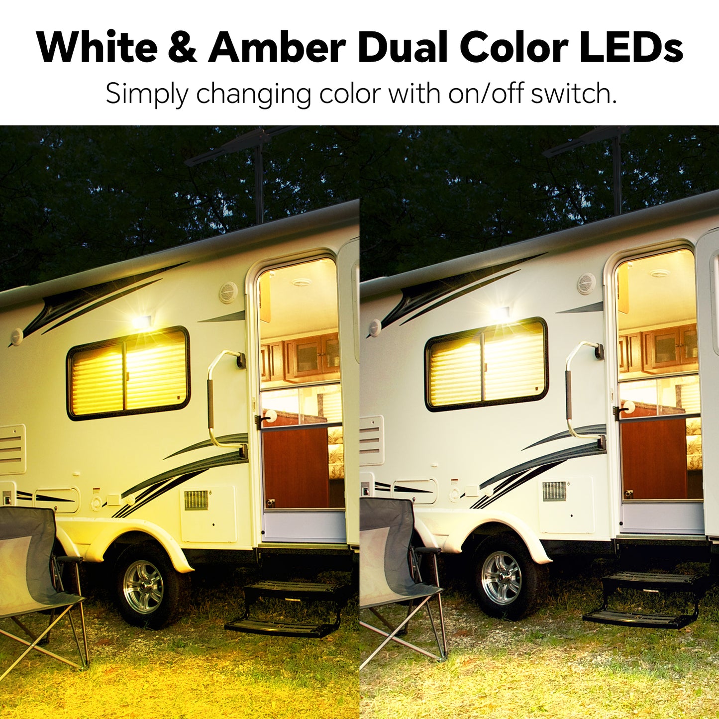 RV Porch Light LED Dual Color(White/Amber) Switchable 12V, No Switch Exterior Utility Replacement Light for RV Trailer Camper Motorhome, 410 Lumen IP66 Waterproof, Black