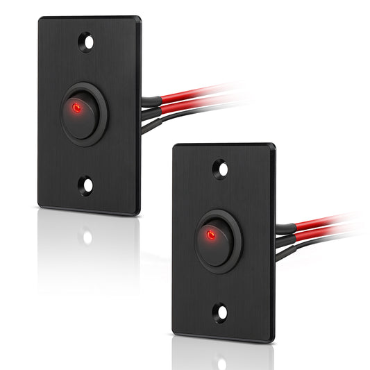 Aluminum Panel 12V Rocker Switch Red LED Lighted 20A SPST On/off Toggle Switch w/ 14 AWG Pre-wired Leads for RV Boat Truck Car Automotive or 12V/24V Circuit
