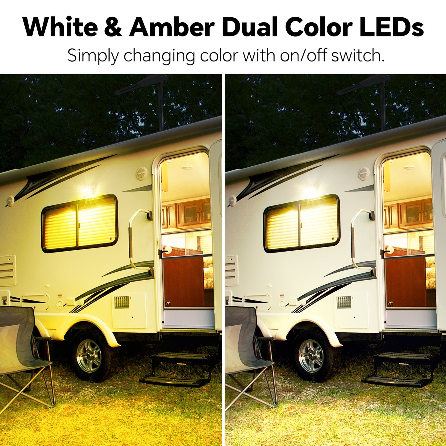 Porch Light LED Dual Color(White/Amber) Switchable 12V, No Switch Exterior Utility Replacement Light for RV Trailer Camper Motorhome, 410 Lumen IP66 Waterproof, White