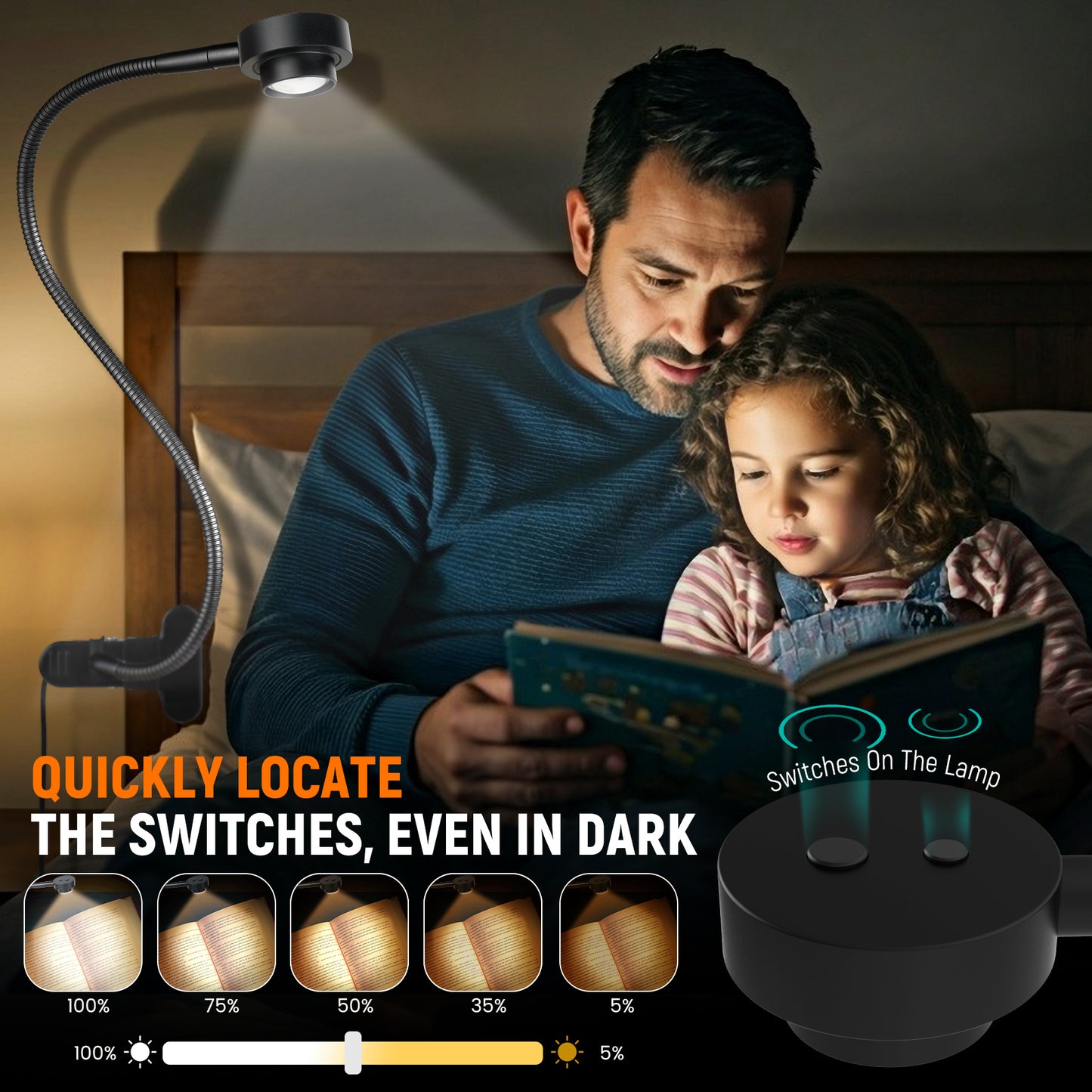 Clip On Reading Light, 3 Color Mode Dimmable LED Book Light, Flexible GooseneckEye-Care CRI95+,USB-C Adapter Included