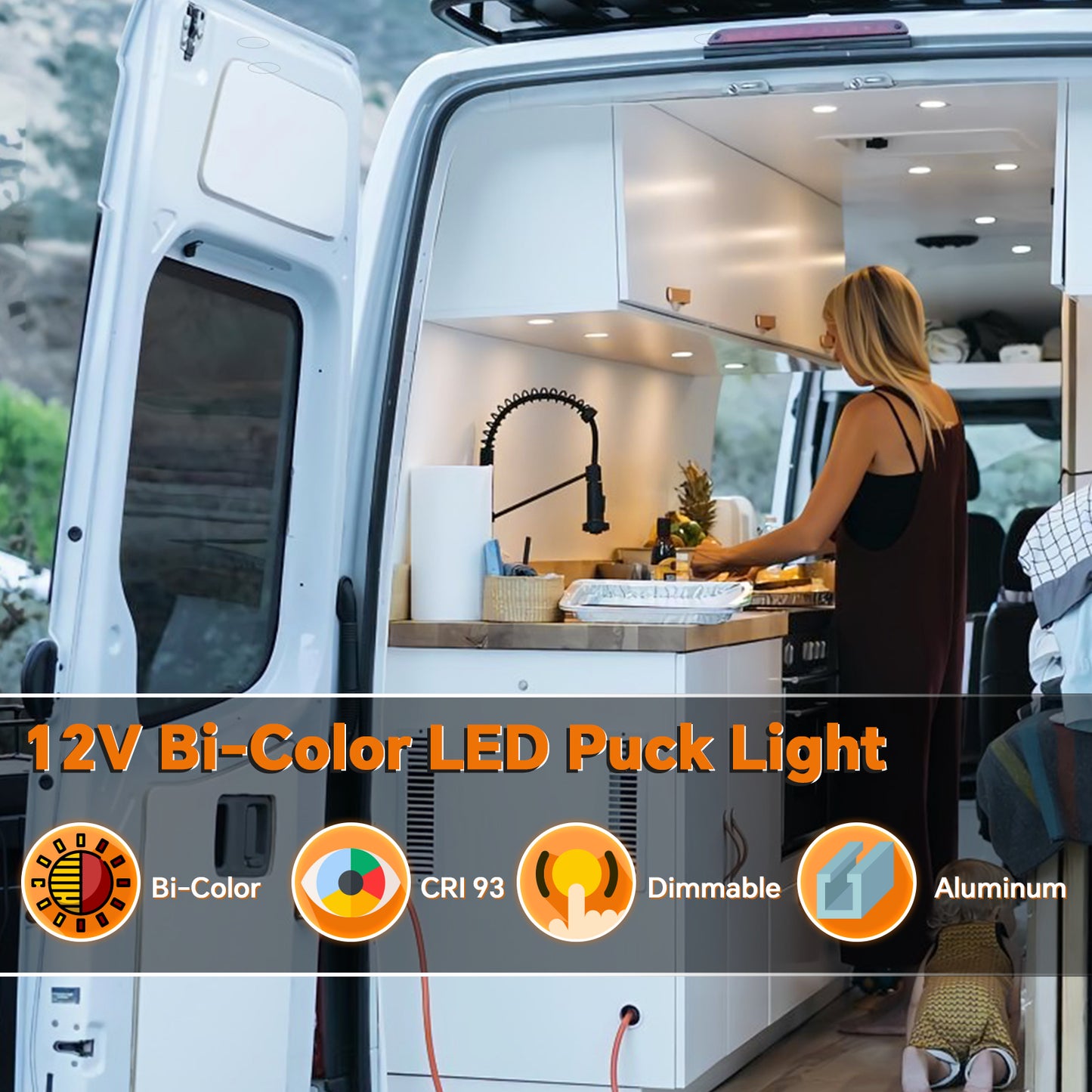 acegoo 12V Bi-color 3” Recessed Puck Light for RV Boat Camper Van, 3W CRI90 Dual Color (Note:Works with acegoo 12V dual-mode dimmer)