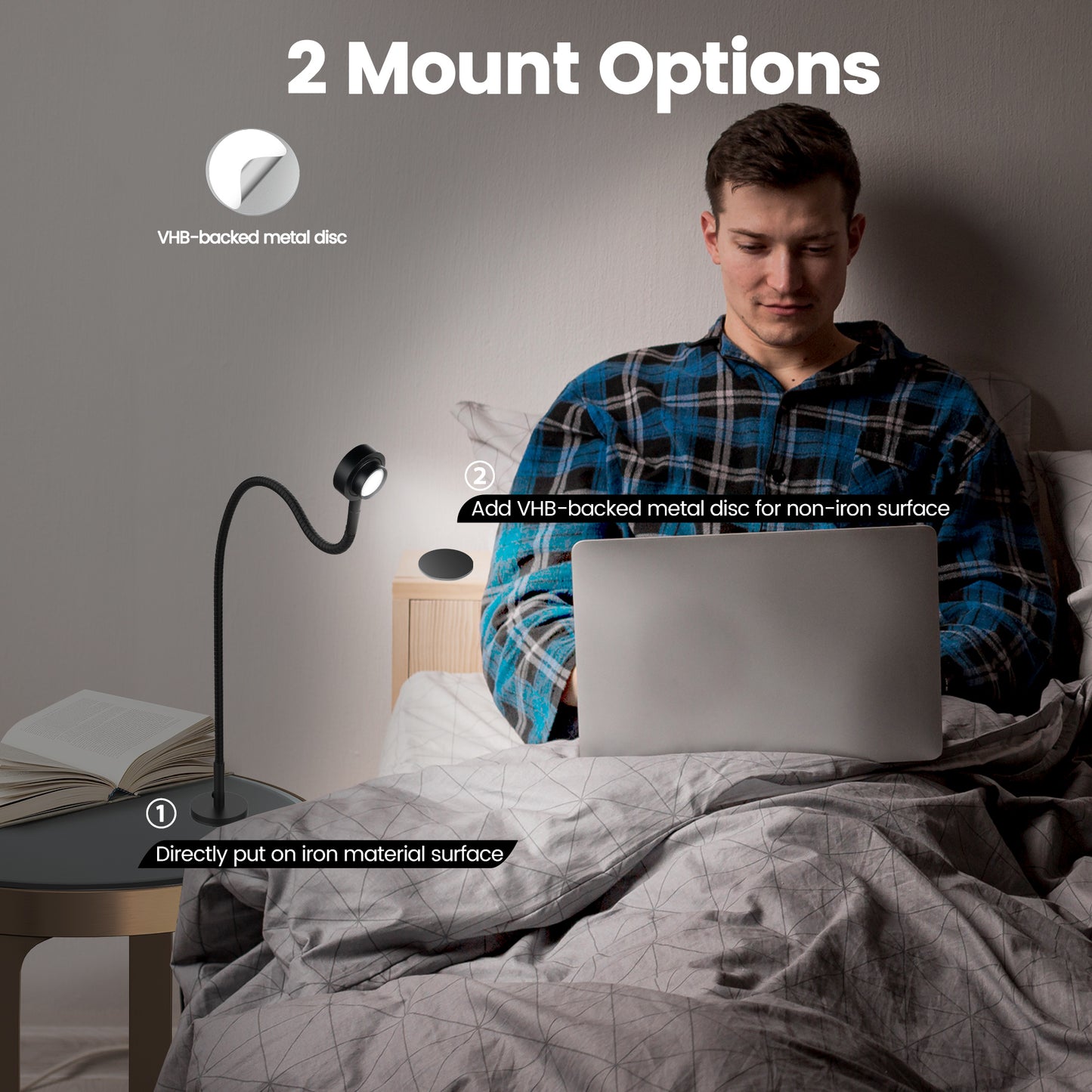 Flexible Reading Light,Book Light,Desk Lamp,Magnetic Base,3 Color Dimmable Gooseneck LED CRI95+ USB-C Adapter Included