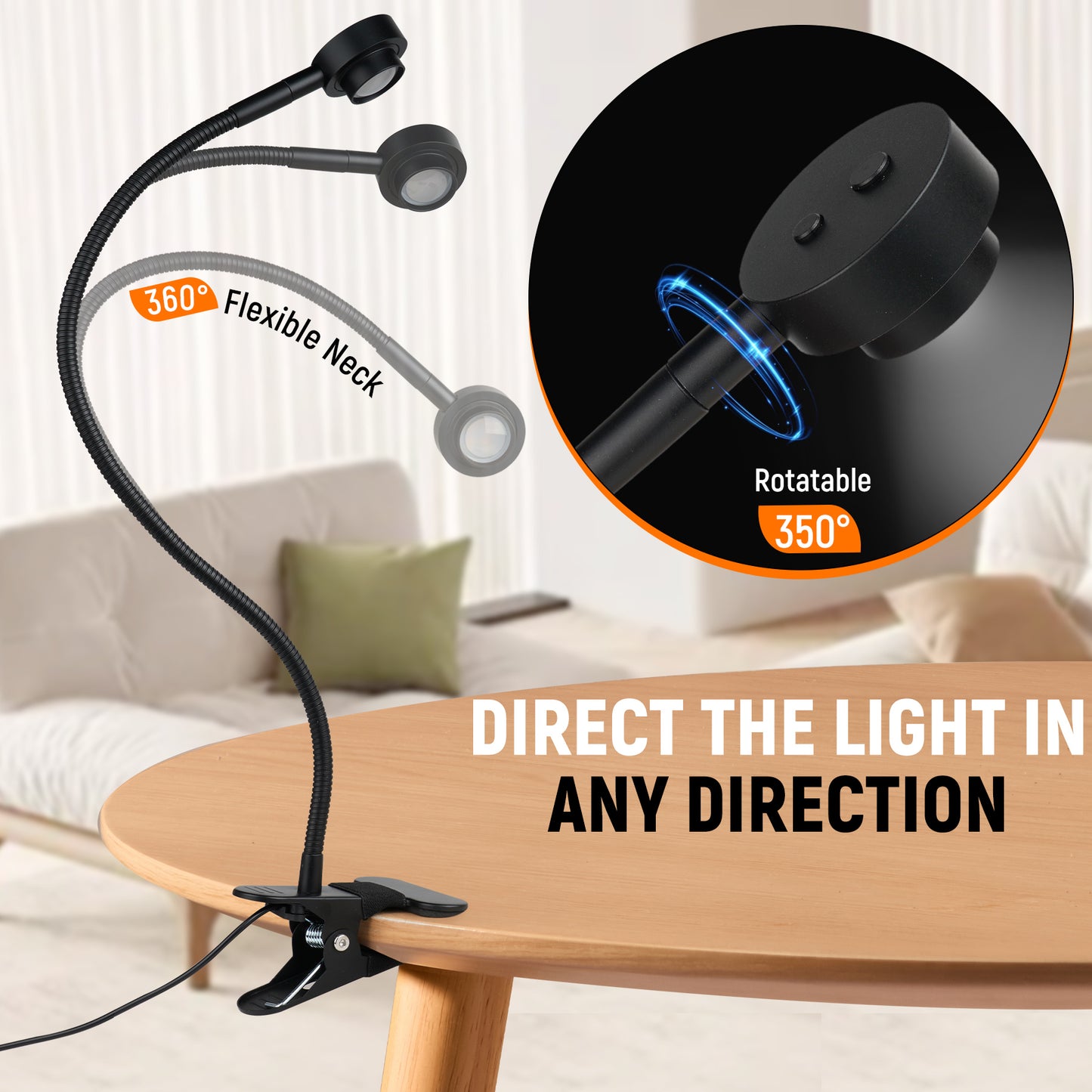 Clip On Reading Light, 3 Color Mode Dimmable LED Book Light, Flexible GooseneckEye-Care CRI95+,USB-C Adapter Included