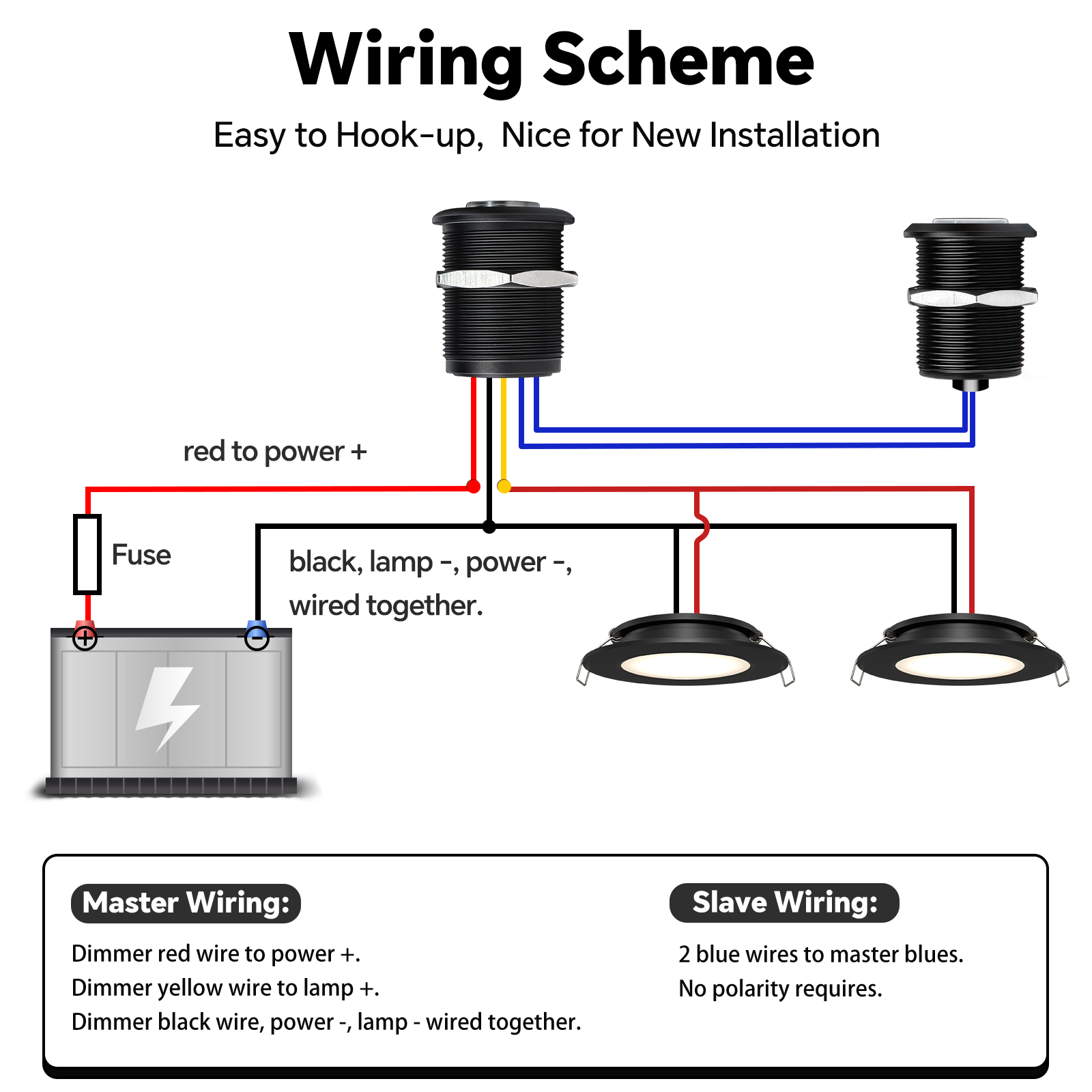 12V 3-way Dimmer Switch Kit, RV On/off/dimming Control Light for