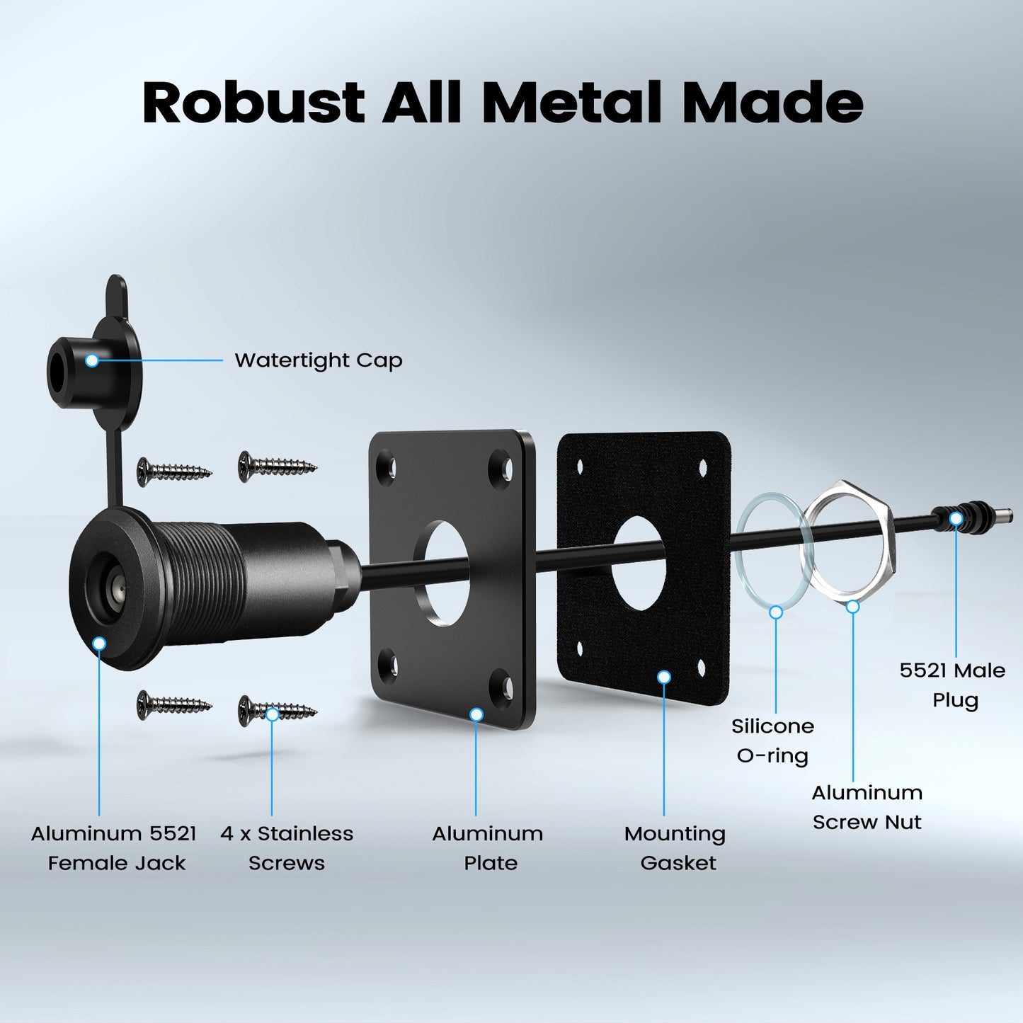 Waterproof Wall Socket Passthrough for Starlink Mini, Aluminum DC 5.5 x 2.1 Female Power Connector Outlet