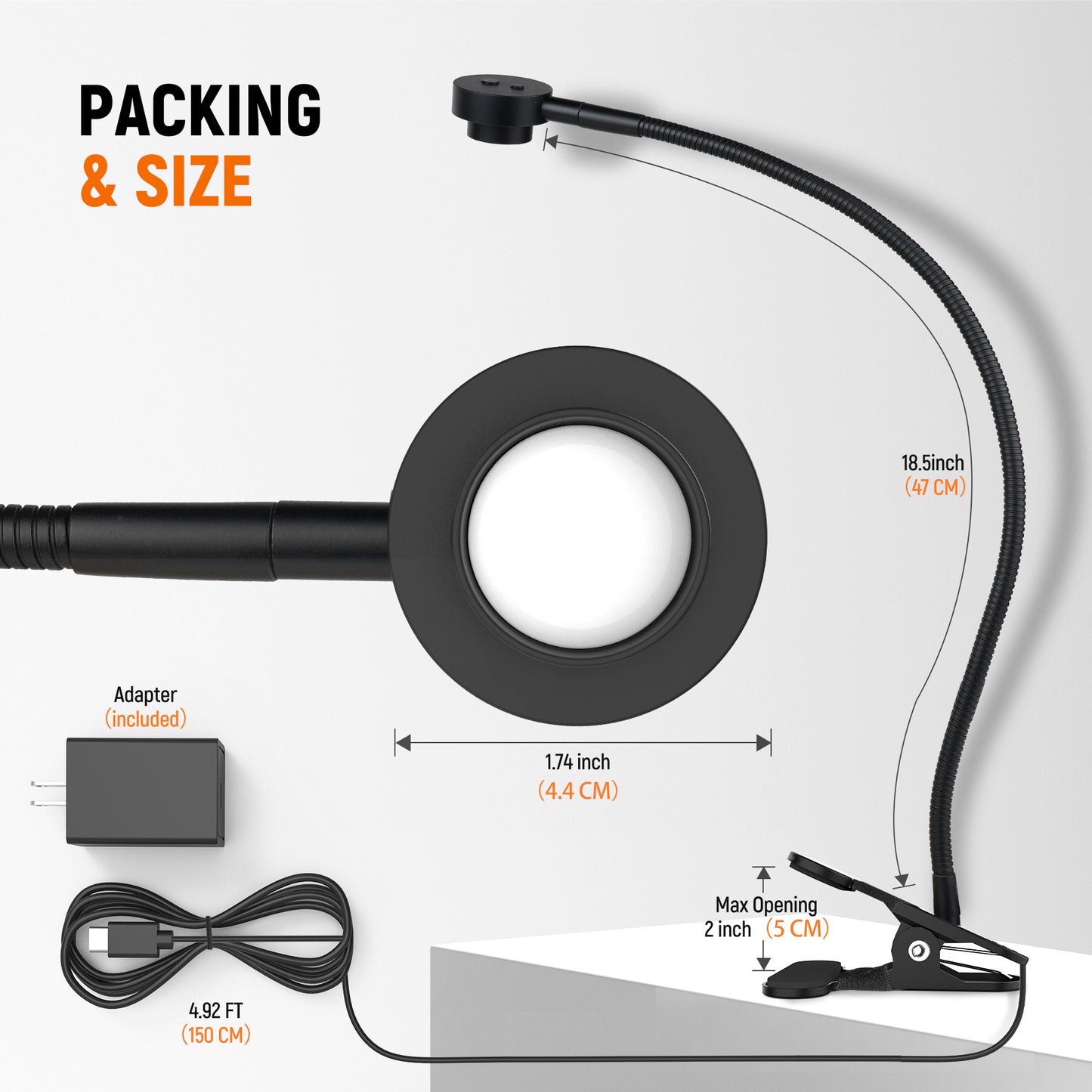 Clip On Reading Light, 3 Color Mode Dimmable LED Book Light, Flexible GooseneckEye-Care CRI95+,USB-C Adapter Included