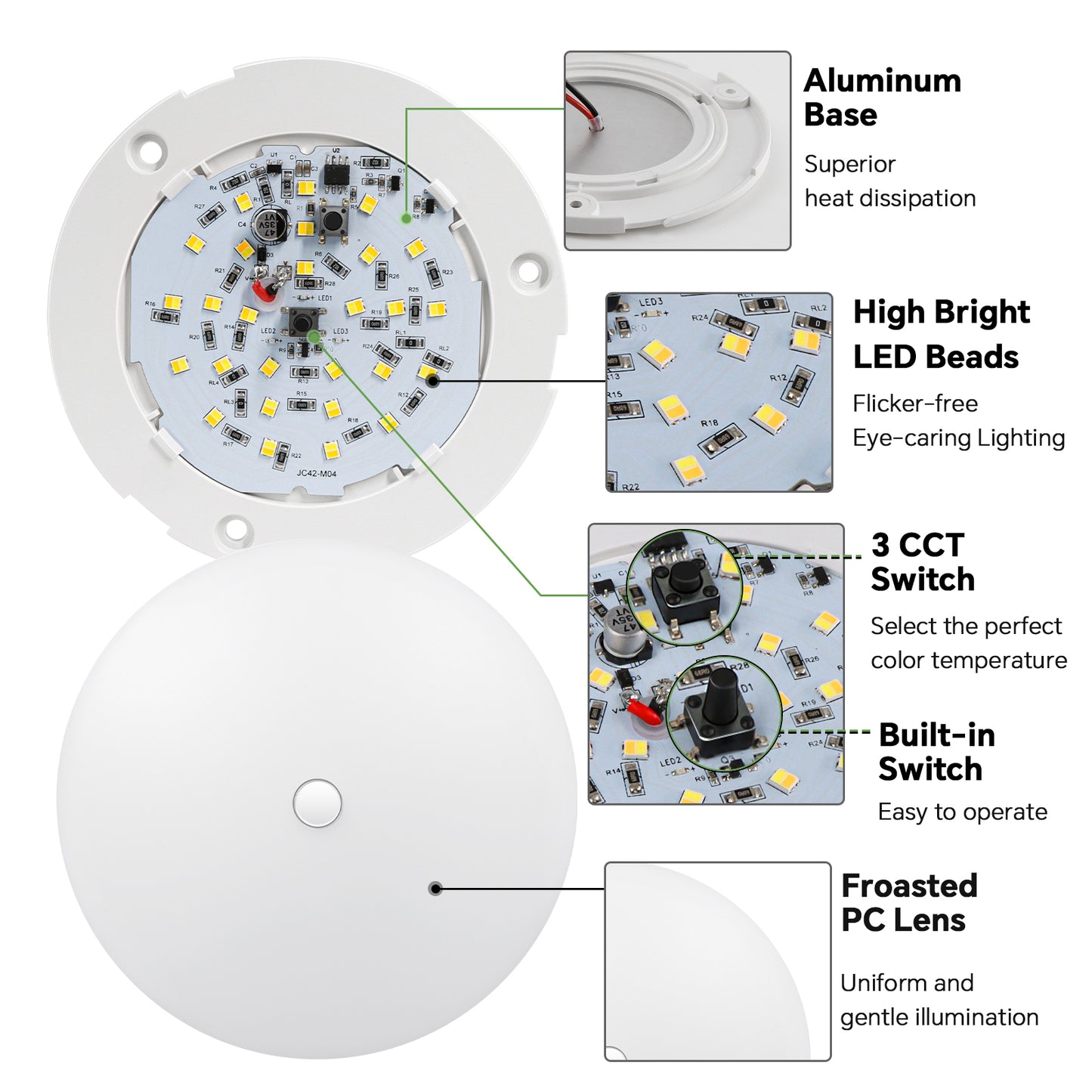 RV 3CCT 4.5'' LED Ceiling Dome Light, 3000K/4500K/6000K Switchable with Blue Nightlight for Motorhome Camper Trailer Boat