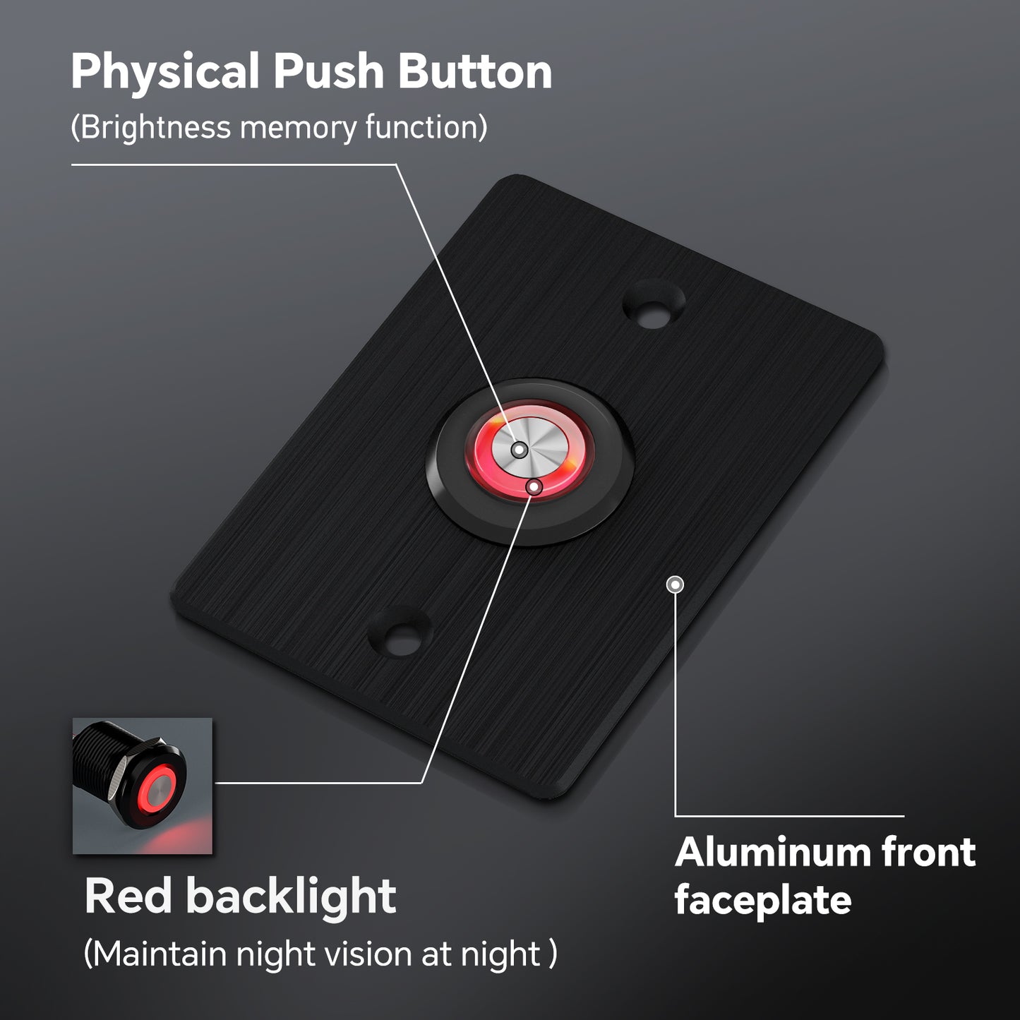 12V Dimmer Switch High Side, Push Button Dimmer for RV Boat Lighting & Led Strip Light, 6A Full Aluminum with Red Ring Light