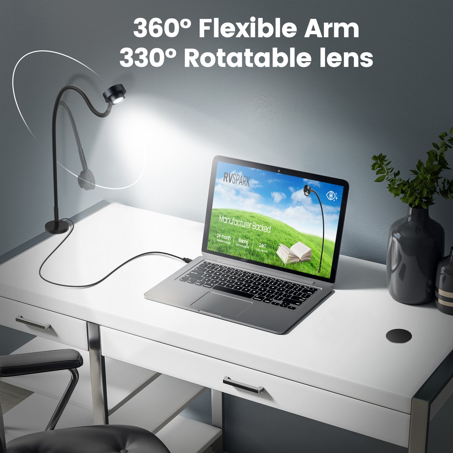 Flexible Reading Light,Book Light,Desk Lamp,Magnetic Base,3 Color Dimmable Gooseneck LED CRI95+ USB-C Adapter Included