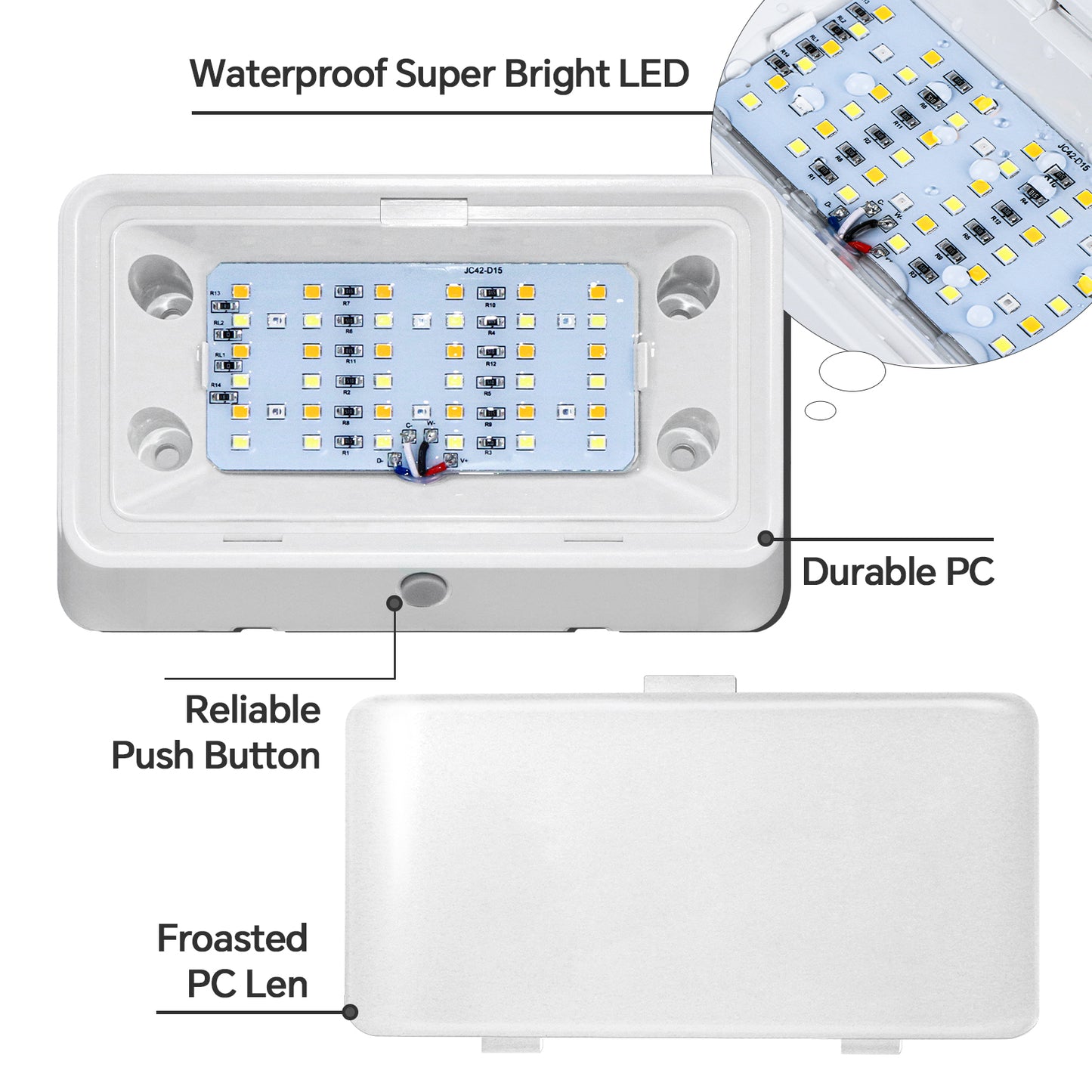 12V RV Exterior Porch Light with 3 Lighting Modes (1800K, 6500K, Red) - On/Off Switch, IP65 for Boat Truck Motorhome & 5th Wheels