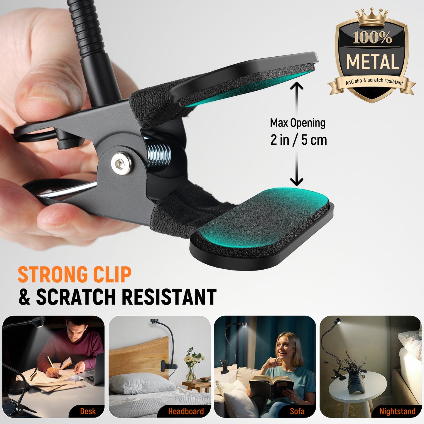 Clip On Reading Light, 3 Color Mode Dimmable LED Book Light, Flexible GooseneckEye-Care CRI95+,USB-C Adapter Included